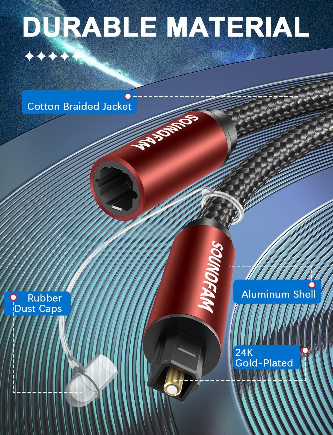 SOUNDFAM SOUNDFAM Optical Audio Cable Extension 6ft, TOSLINK Optical Extension Cable Male to Female Toslink Extension Adapter Cable for Soundbar TV - Wine Red