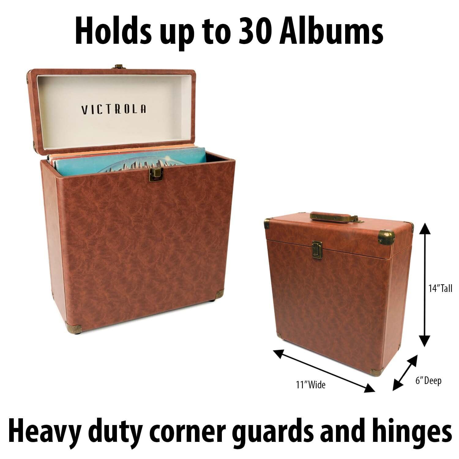 Victrola Victrola Vintage Vinyl Record Storage and Carrying Case, Fits all Standard Records - 33 1/3, 45 and 78 RPM, Holds 30 Albums, Perfect for your Treasured Record Collection, Brown (VSC-20-BRW)