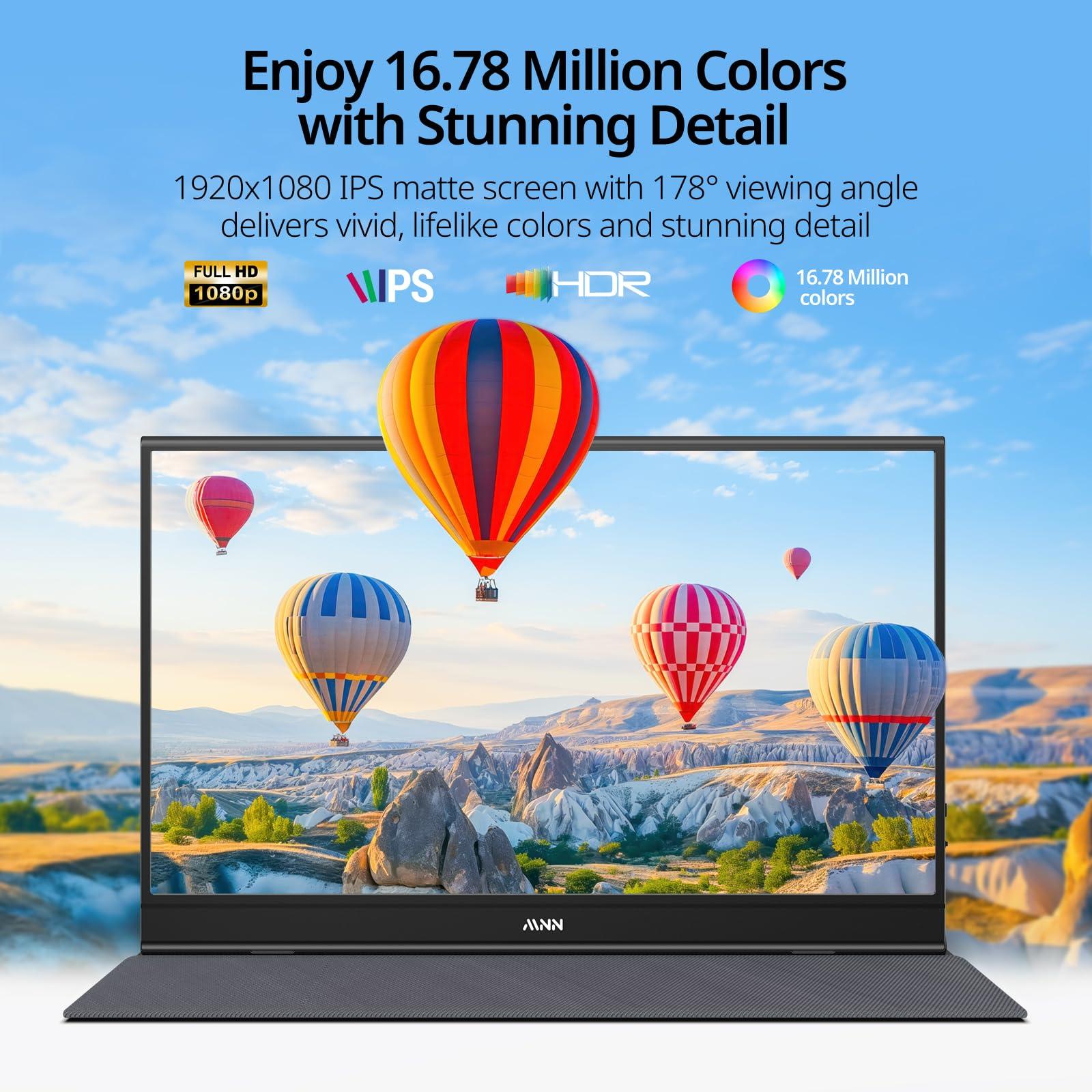 MNN MNN Portable Monitor 15.6inch FHD 1080P USB C HDMI Gaming Ultra-Slim IPS Display w/Smart Cover & Speakers,HDR Plug&Play, External Monitor for Laptop PC Phone Mac (15.6'' 1080P)