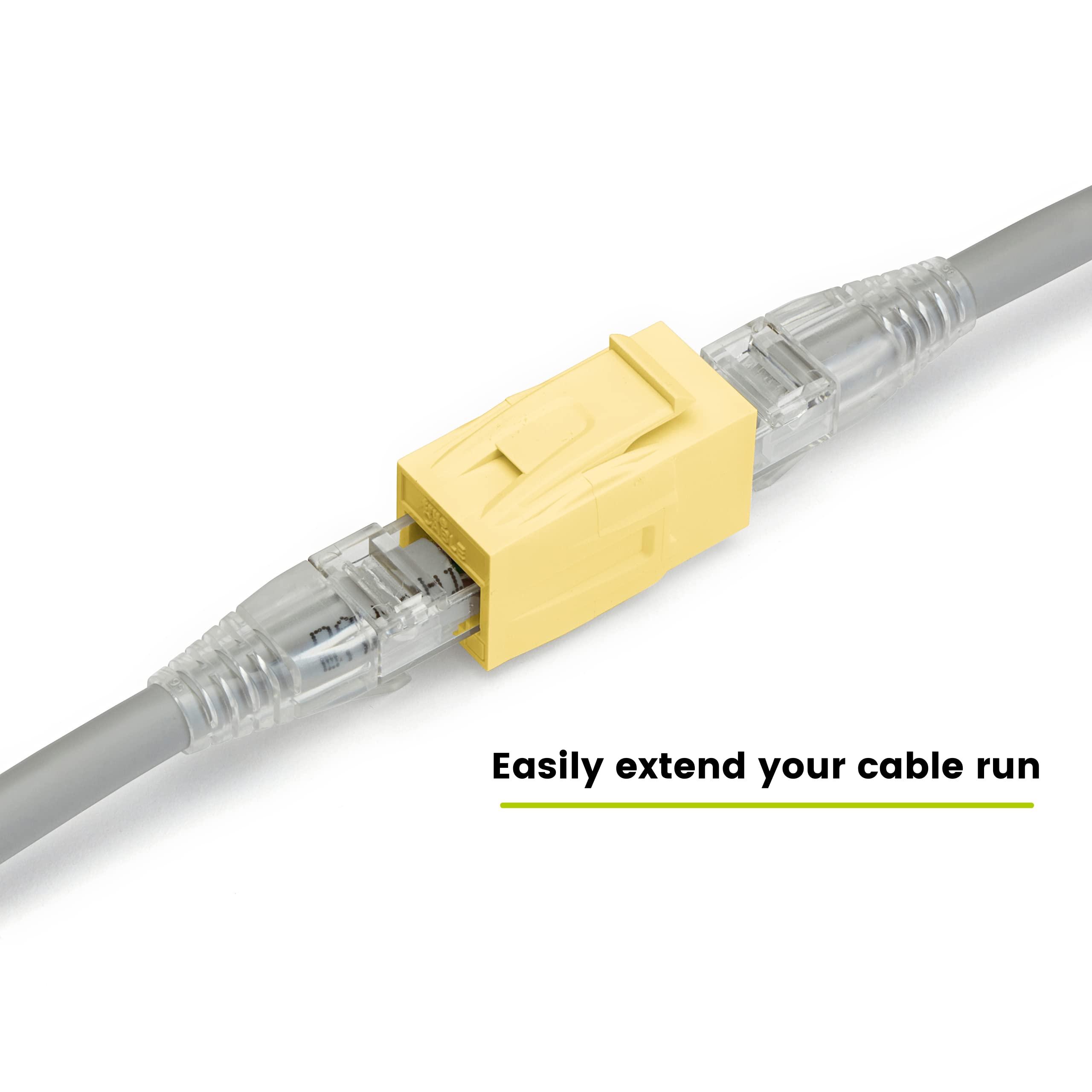 TRUE CABLE trueCABLE Cat6 Keystone Jack Coupler, Unshielded (UTP), PoE++ (4PPoE), UL Listed, ETL Verified, ANSI/TIA 568-2.D Cat 6 Performance Compliant, Female to Female RJ45 Couplers, Yellow, 6 Pack