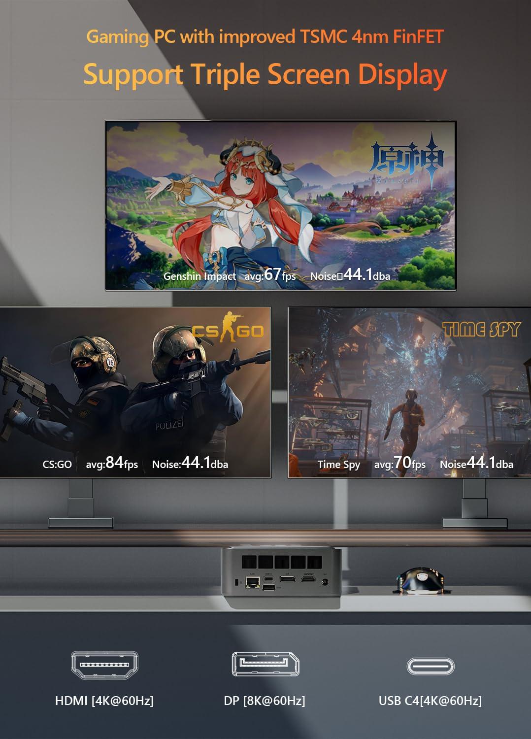 Maxtang Maxtang Barebone Mini PC Gaming Ryzen 8845HS [up to 5.1GHz] DDR5 5600MHz [up to 96GB] Ram M.2 2280 NVMe Quiet Mini Desktop Computer USBC4 Security Lock Shell White NO Ram NO SSD NO OS