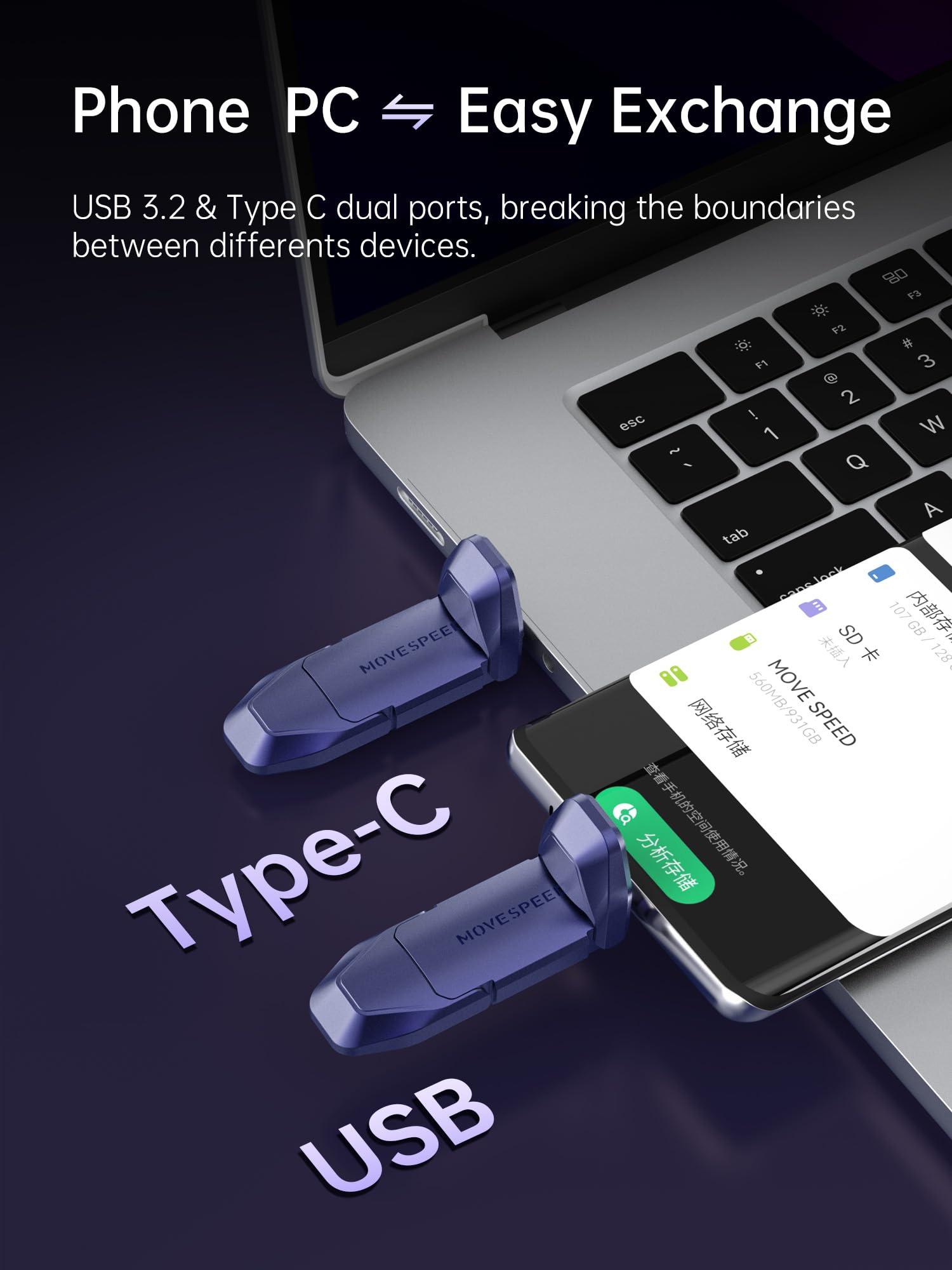MOVE SPEED MOVE SPEED 2TB Solid State Flash Drive, 1000MB/s Read Write Speed, USB 3.2 Gen2 & Type C Dual Interface SSD with Keychain Leather Case Thumb Drive for iPhone 15 16 Series/MacBook/Android Phone etc