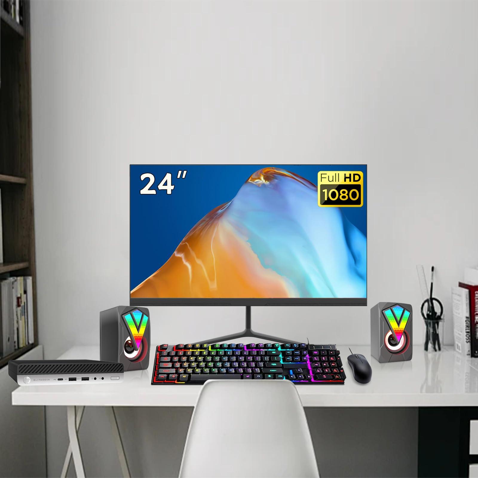 HP HP Elitedesk 800 G3 Mini PC Desktop Computer with 24" FHD Monitor, RGB Speaker, Core i7-6700 3.4GHz, 16GB RAM, 512GB SSD, Keyboard, Mouse, DP Cable, Win 10 Pro (Renewed)