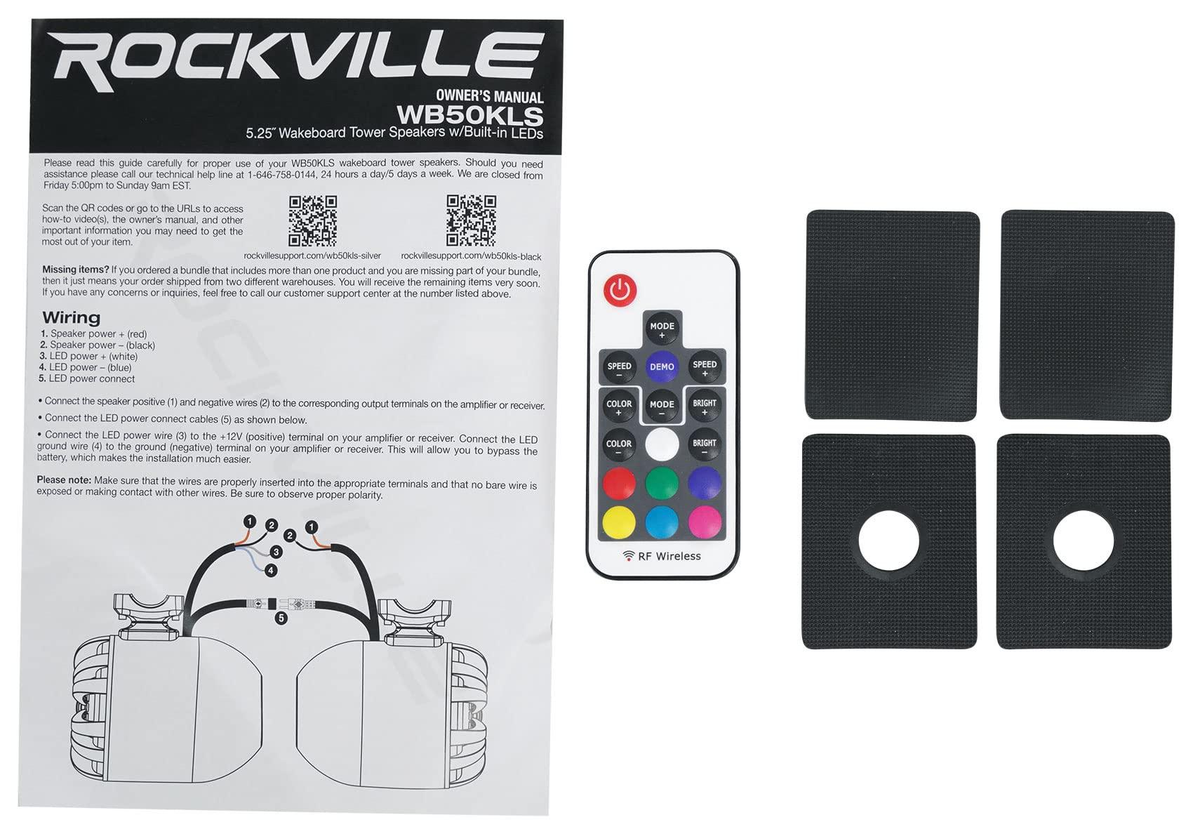 Rockville Rockville Pair WB50KLS Black 5.25" 250w Metal Marine Wakeboard LED Tower Speakers