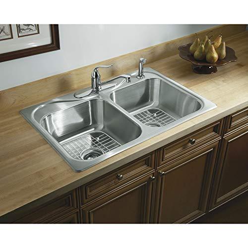 STERLING, a KOHLER Company STERLING 11400-4-NA Southhaven 33-inch by 22-inch Top-mount Double Equal Bowl Kitchen Sink, Stainless Steel