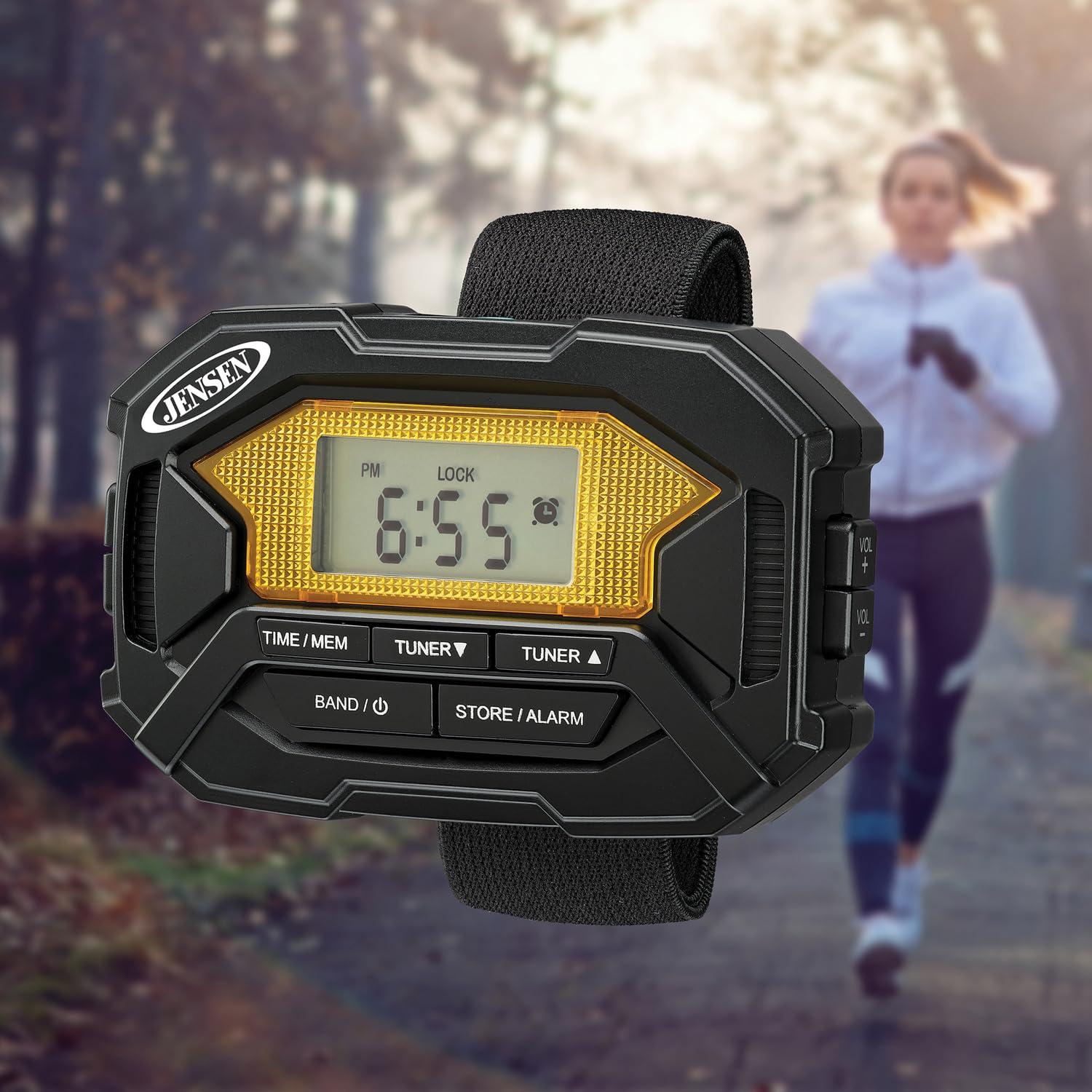 Jensen Jensen SAB-60 Armband Digital AM/FM Stereo Radio with Clock and Earbuds, Black, SAB-60