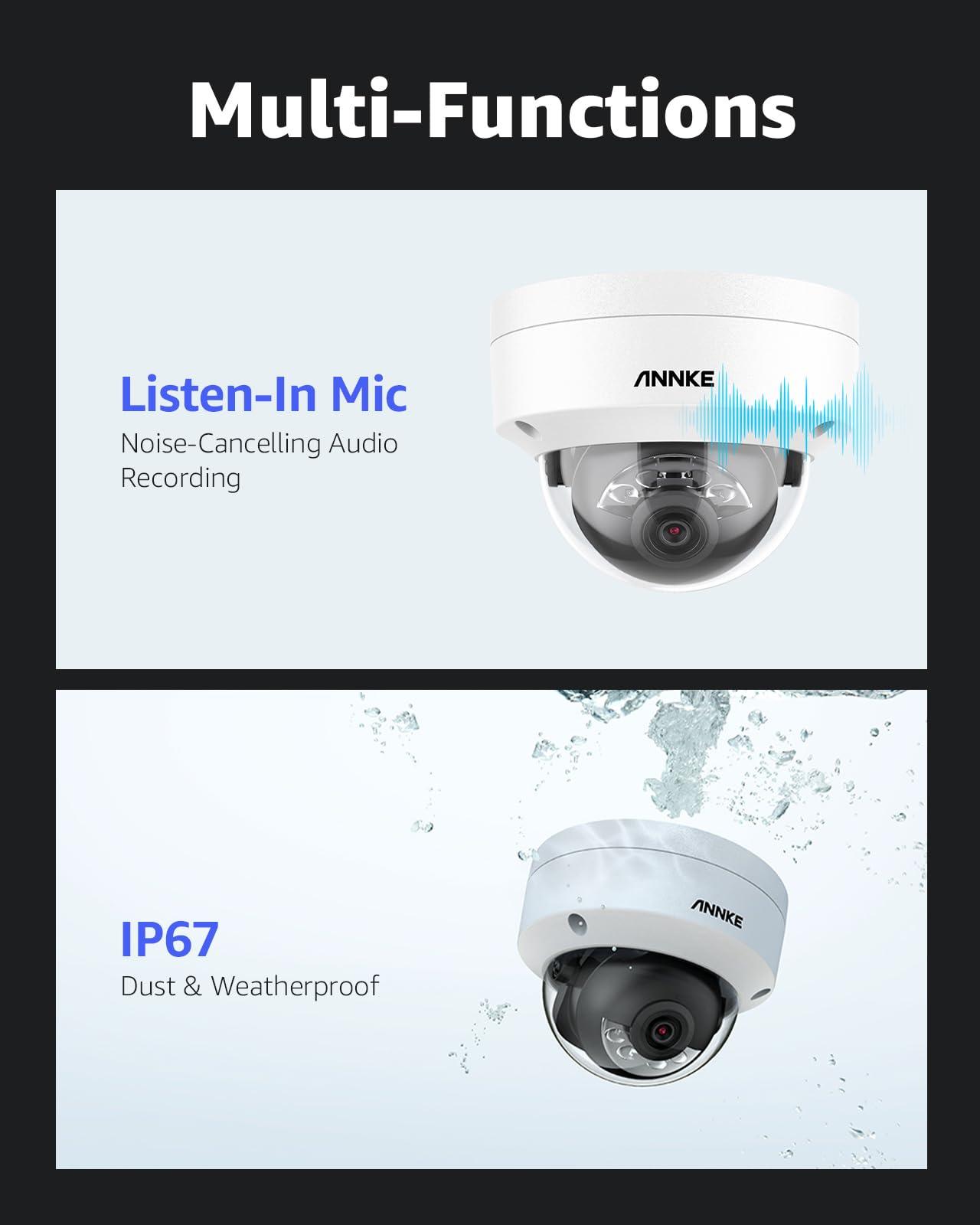 ANNKE ANNKE H1200 12MP PoE Security Camera System, 4X Wired IP Dome Camera and 12MP 8CH NVR Recorder, Color Night Vision, Smart Motion Detection, IP67 Outdoor & IK08, No HDD