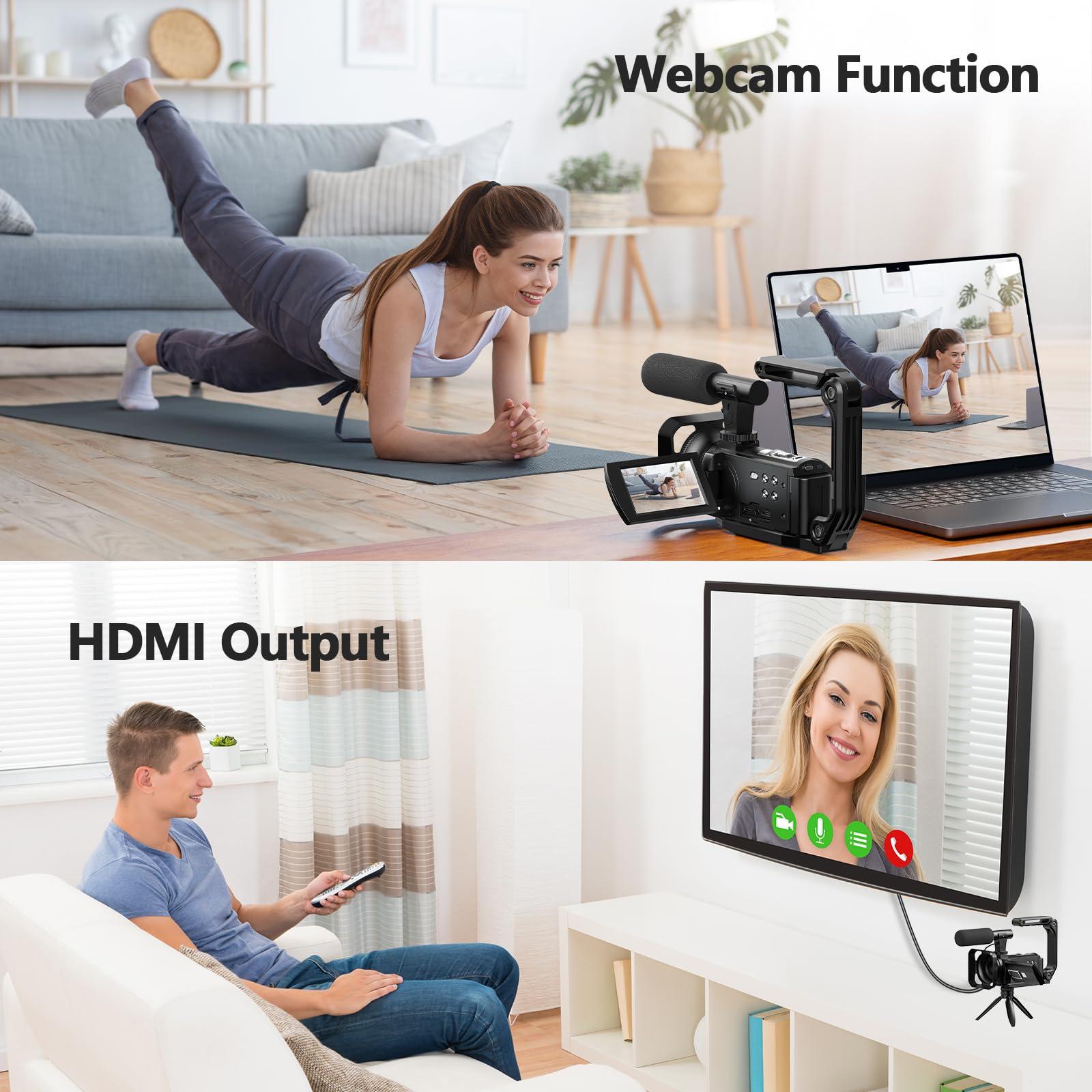 CAMWORLD Camcorder Video Camera, 5K 56MP Vlogging Camera YouTube WiFi Night Vision 3 270 Rotatable Touchscreen Podcast Cameras Recorder with 64GB SD Card, Microphone, Stabilizer, Remote, Batteries, Tripod