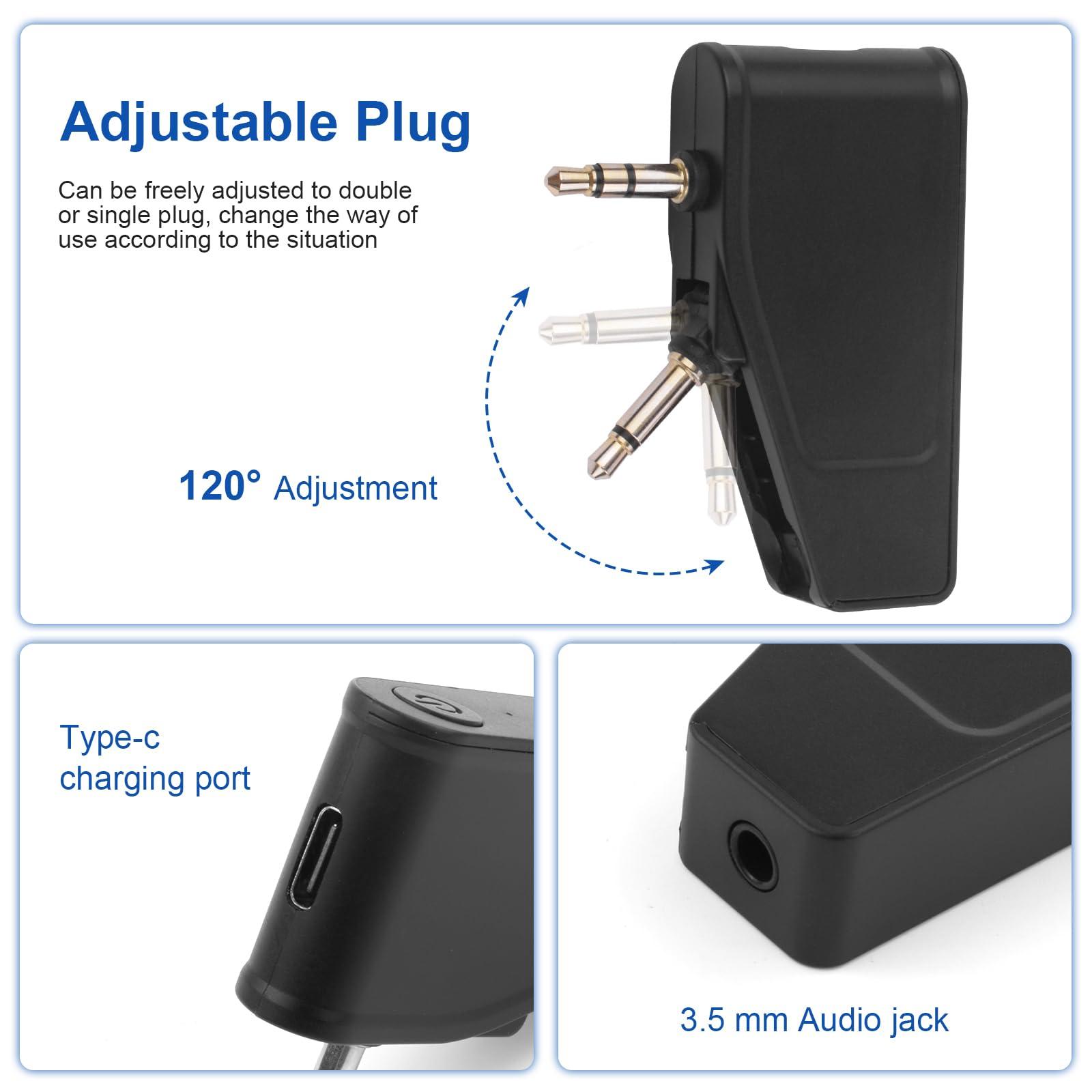 Asobilor Airplane Bluetooth Adapter Compatible with Bose Wireless/Wired Headphones and Any 3.5mm Aux Jack on Airplane, Bluetooth 5.3 Transmitter Receiver and 3.5mm Audio Jack (2 in 1)
