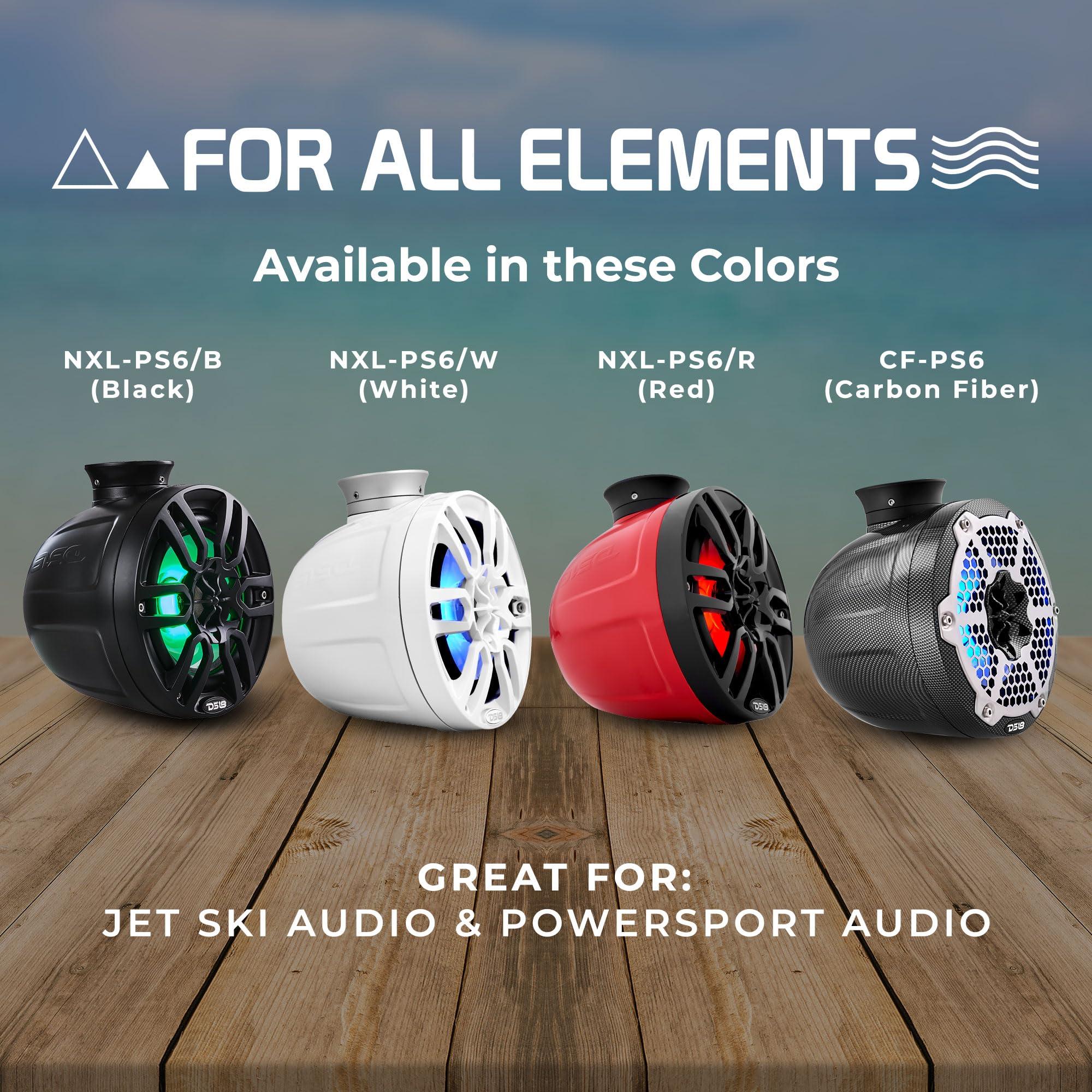 DS18 DS18 NXL-PS6BK 2-Way Wakeboard Tower Speakers with Integrated RGB Lights - 300 W MAX Perfect for Jet Skies, Ideal for ATV, UTV, Jeep, Side by Side, Marine, RZR