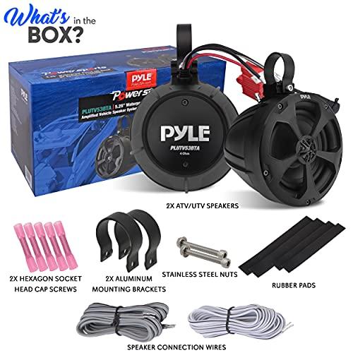 Pyle Pyle 2-Way Waterproof Off Road Speakers - 5.25" 1000 Watts Active Passive Marine Grade Wakeboard Tower Speakers System, Full Range Outdoor Stereo Speaker for ATV/UTV Jeep Boat - Pyle PLUTV53BTA