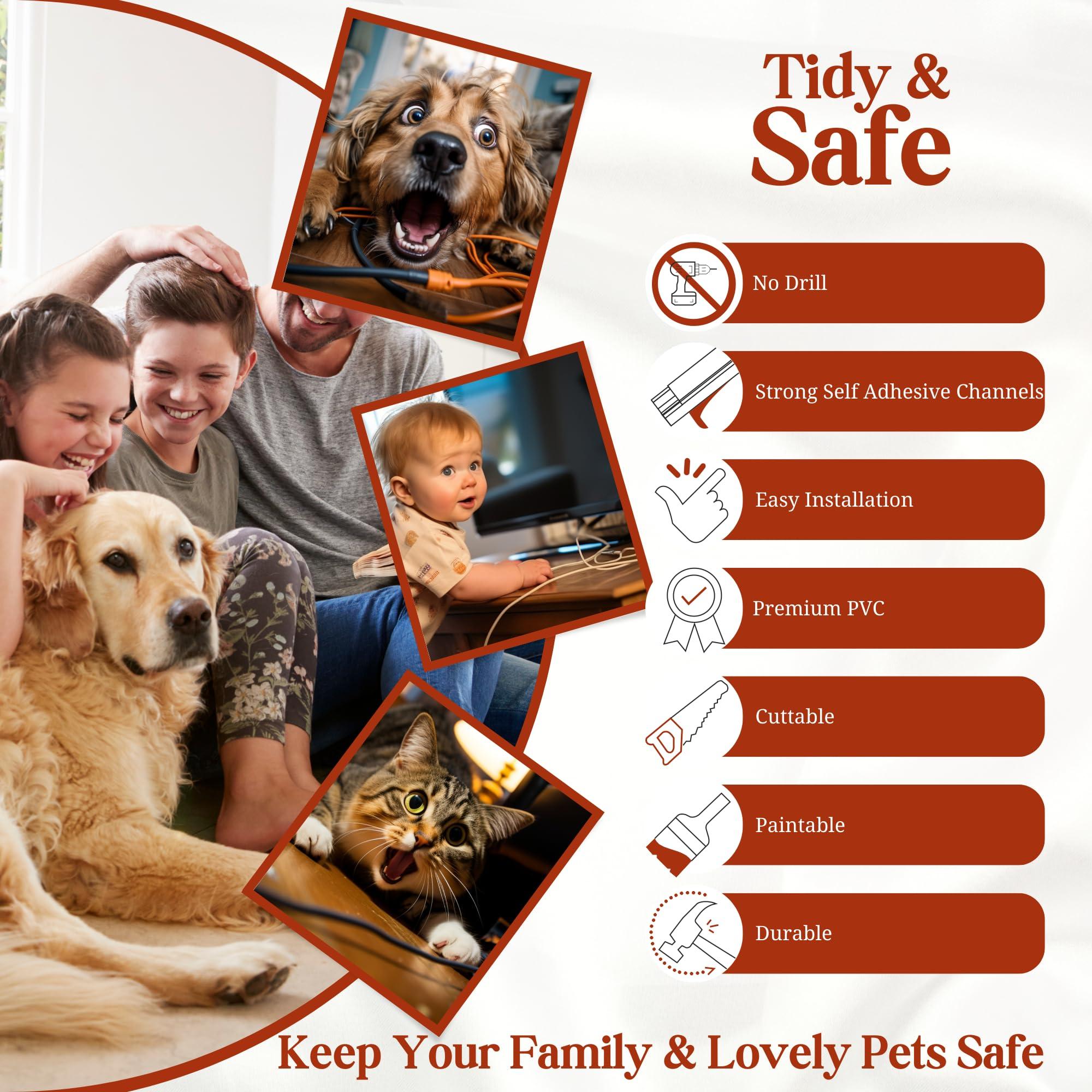 EVZA Ethernet Cable Cover Cord Hider - 315in One-Cord Covers for Wires on Wall, Hide Wires Along Wall, Baby Proof Cable Raceway, Electrical Cord Management, Wire Conduit, Hide Extension Cord, Wire Molding