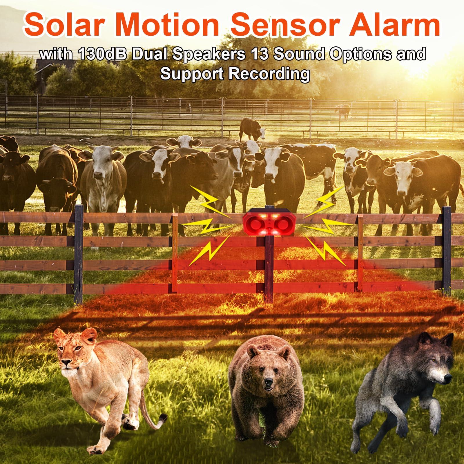 ChunHee ChunHee Solar Outdoor Motion Sensor Alarm,Dog Barking Alarm & Support Recording,Volume,13 Sounds,130dB Loud Motion Sensor Noise Maker,Motion Activated Alarm for Deer,Bear,Intruder