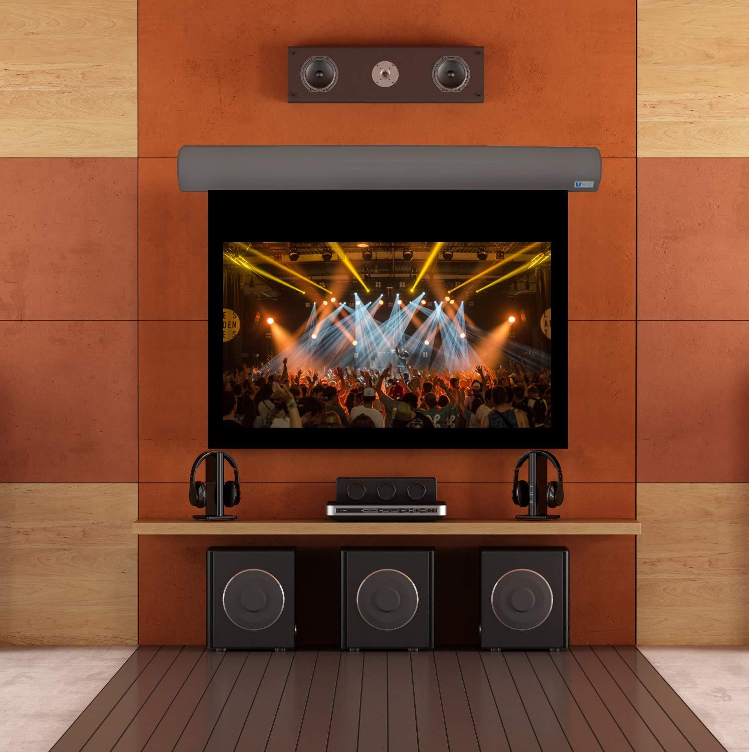 V Vutec Vutec Lectric 1 Wall Or Ceiling Projector Screen 92In to 159 in Diag 16:9 | Black or White Housing Electric Anti-Crease Movie Home Theater Cinema | USA Made (Black Housing, 137" DIAG. 16:10)