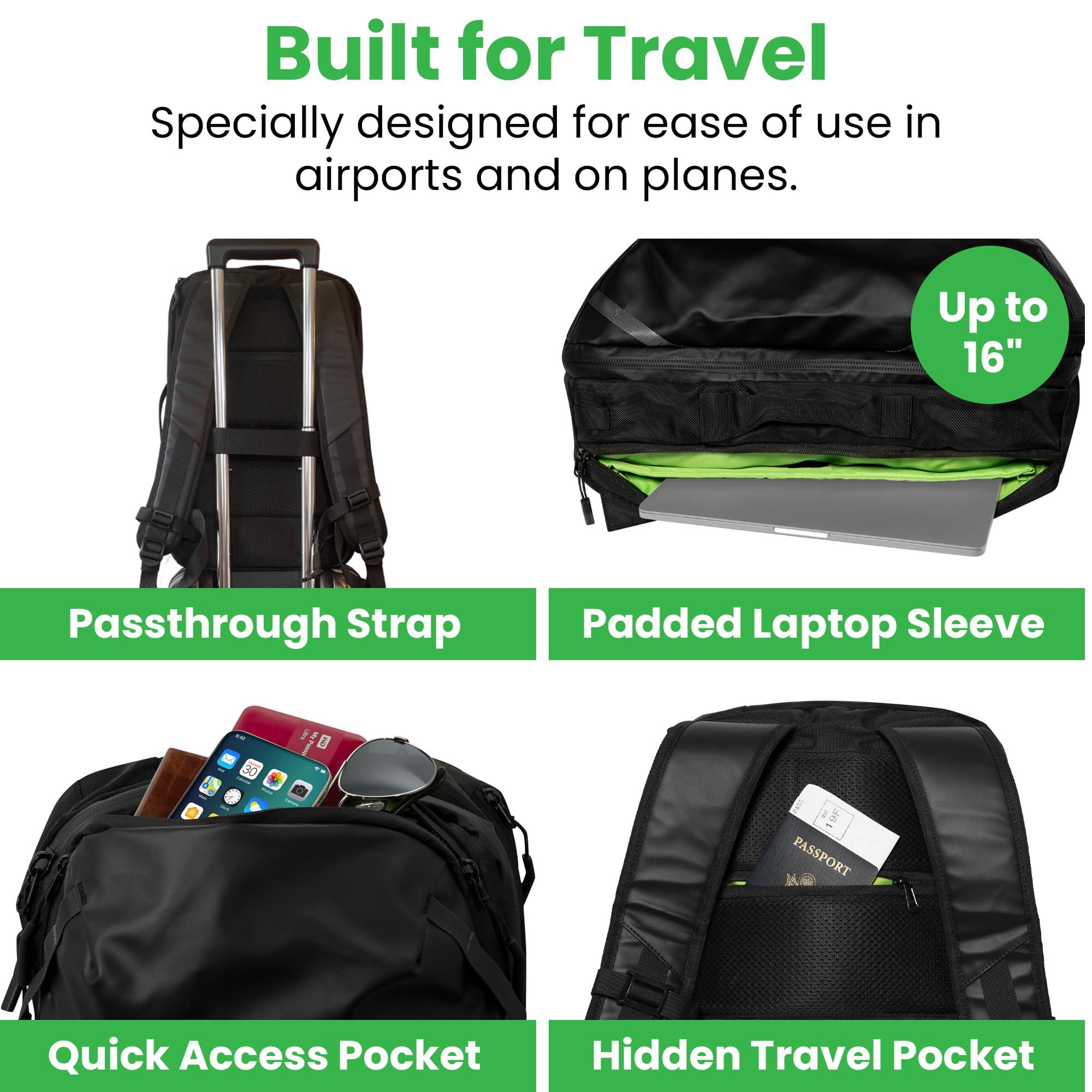 COR Surf COR Surf Travel Backpack Carry On Laptop Backpack with Secret Passport Pockets | Daypack Business Weekender Luggage Backpack for Men and Women | The Island Hopper (40L, Army Green)