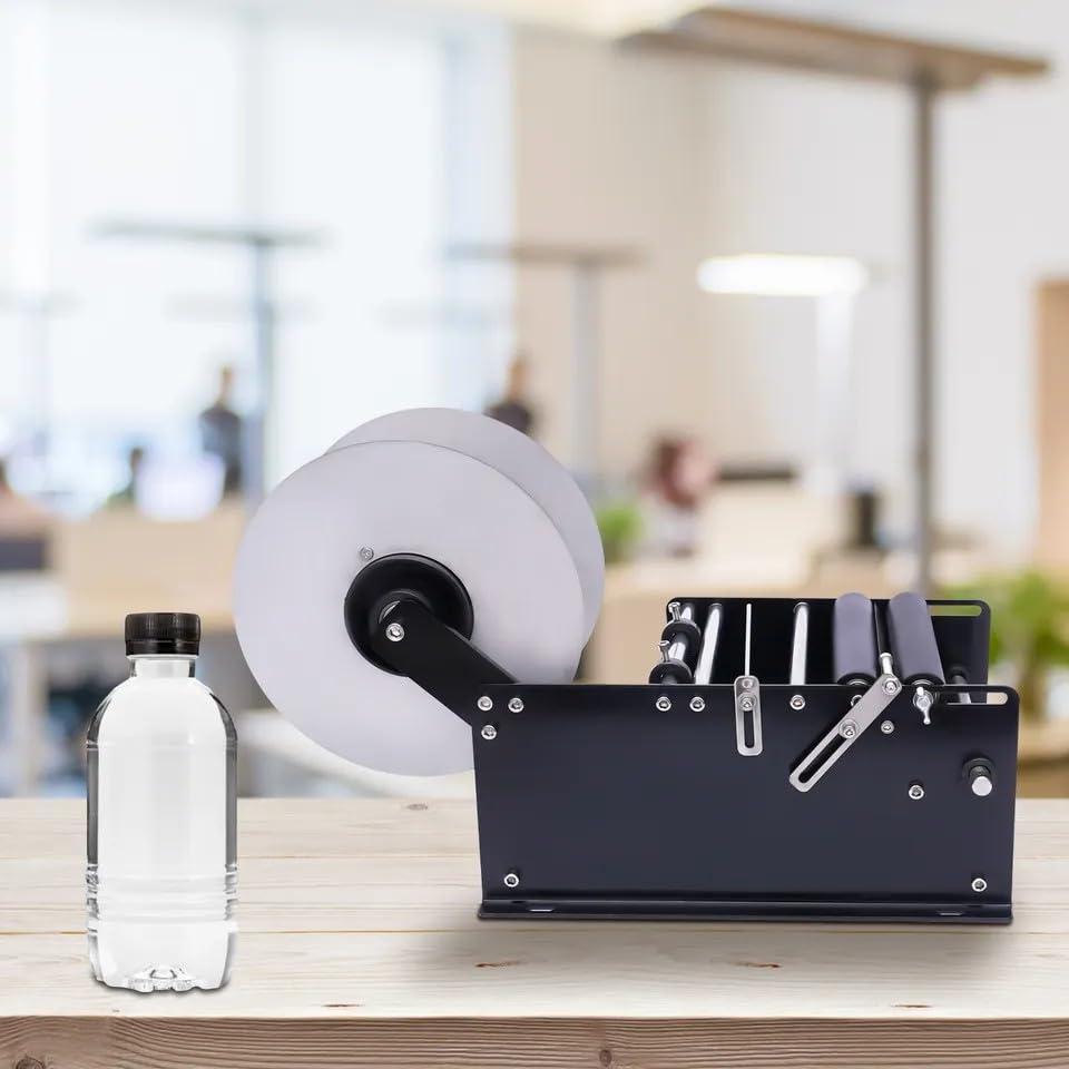 LIKARVA LIKARVA Semi Automatic Round Bottle Labeling Machine MT-30 Manual Labeling Machine Label Applicator Self-Adhesive Bottle Labeler with Handle MT 30 Bottle Sticker Labeler 30Times/Minute