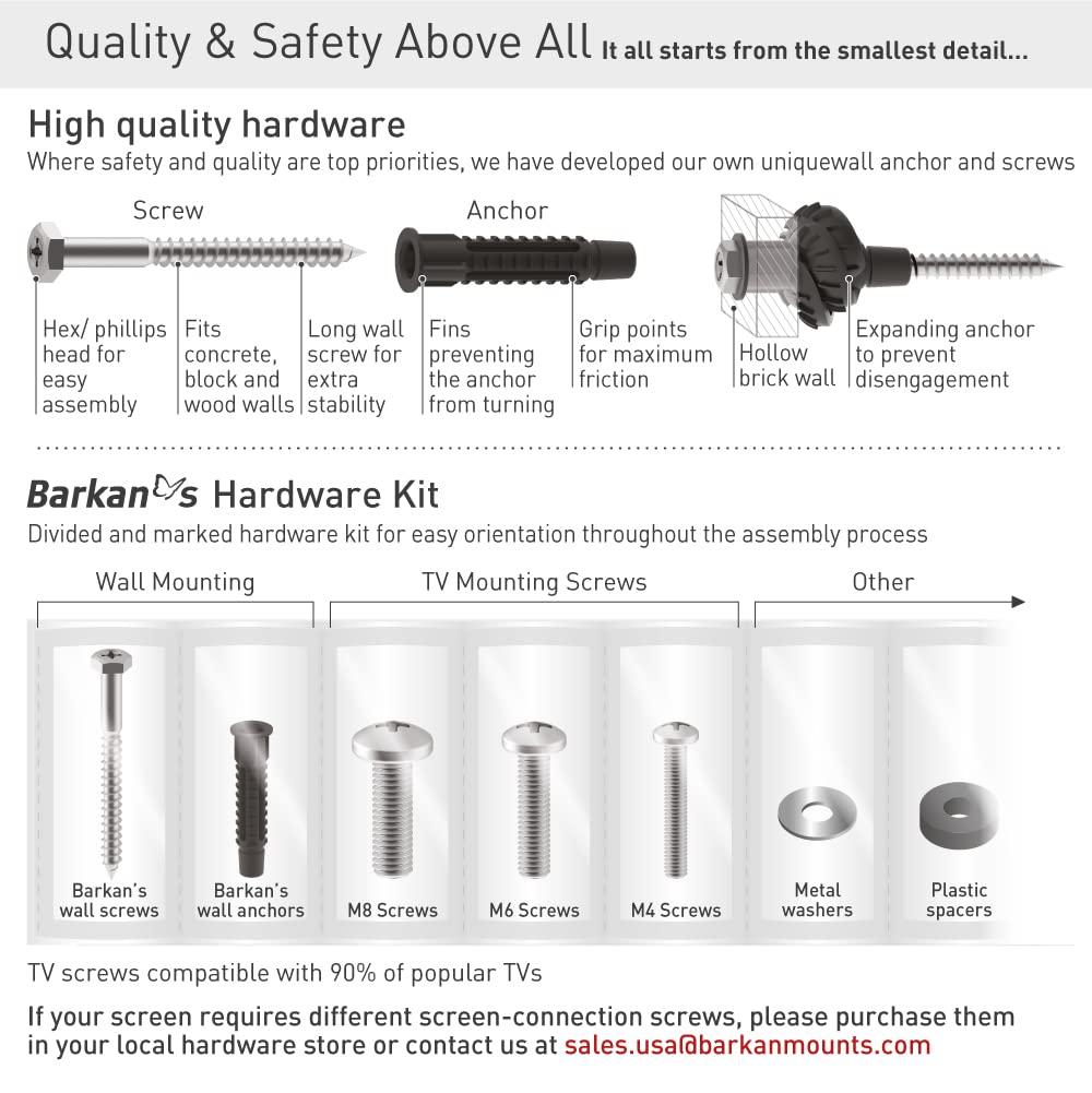 Barkan Barkan 26" / 66cm Long TV Wall Mount, 13-83 inch Full Motion Articulating - 4 Movement Premium Flat/Curved Screen Bracket, Holds up to 95lbs, Extremely Extendable, Fits LED OLED LCD