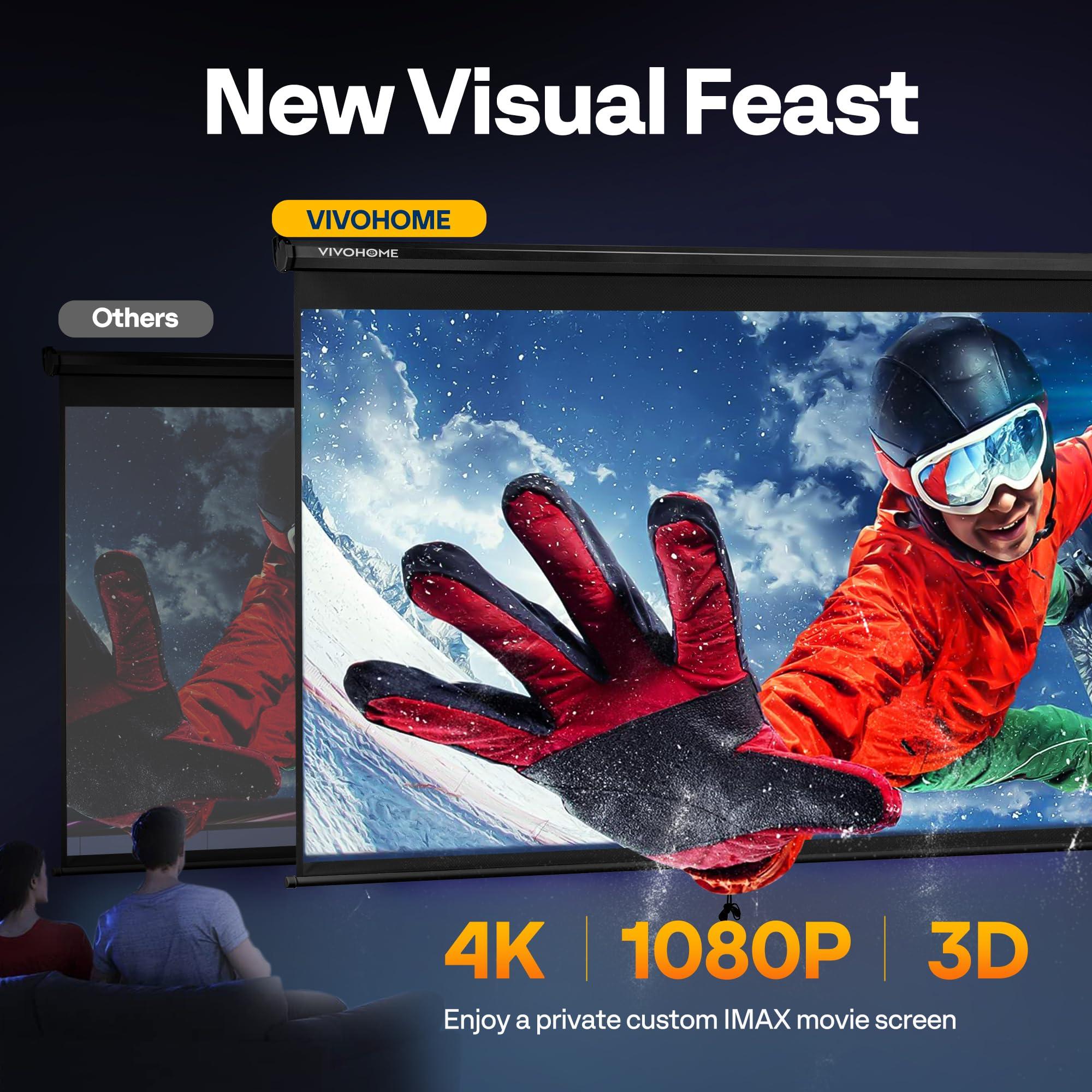 VIVOHOME VIVOHOME Projector Screen Pull Down, 16:9 100 Inch Retractable Projection Screen, HD 4K Manual Pull Movie Screen for Home Theater, Cinema, Office (87x49 Inch Black)