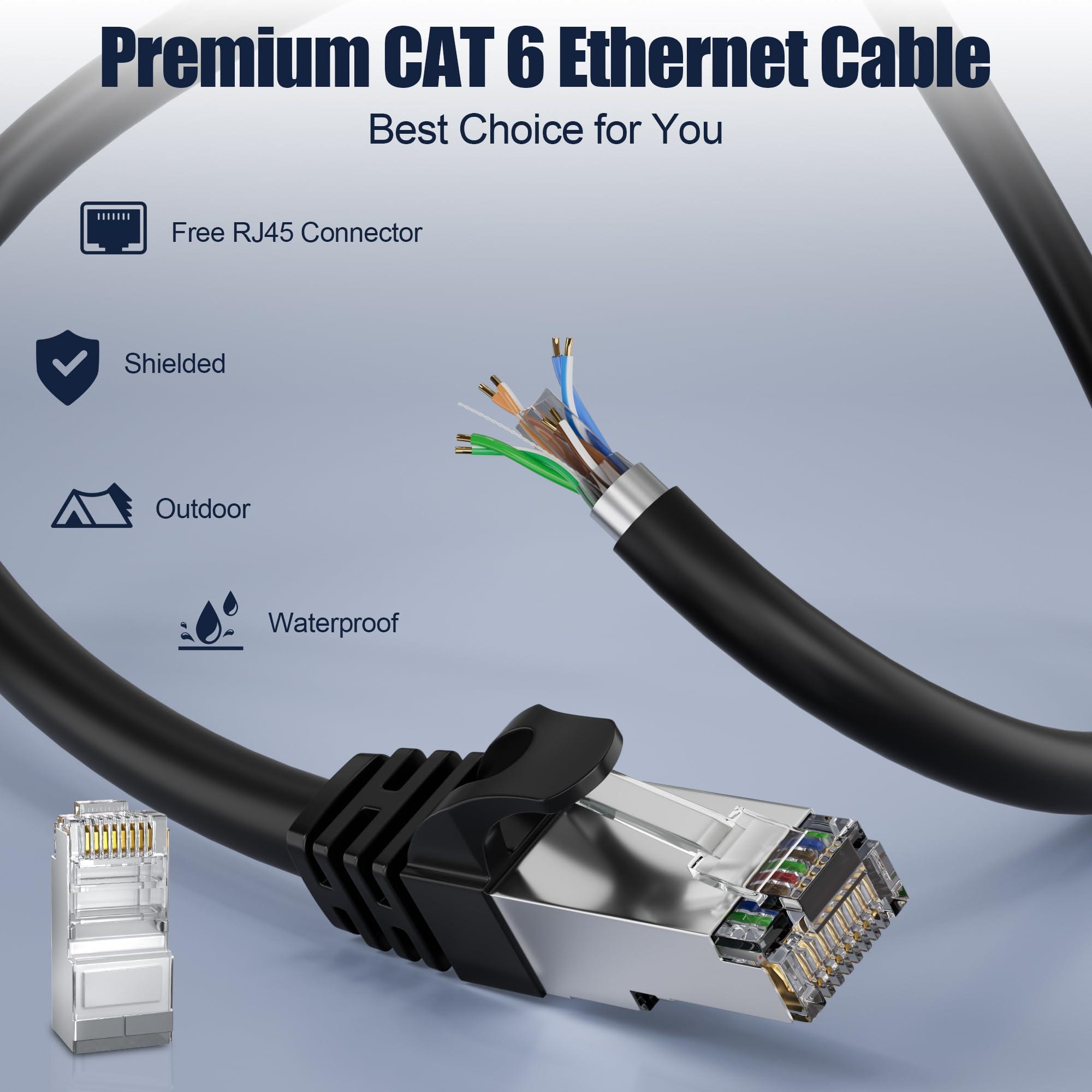 MEIPEK MEIPEK Cat 6 Outdoor Ethernet Cable 328ft/100M (20 RJ45), Cat 6 Shielded Ethernet Cable Direct Burial, Heavy Duty 23AWG, Waterproof, UV Resistant, Internet Cable, Cat6 300+ft for Router, Gaming, CCA