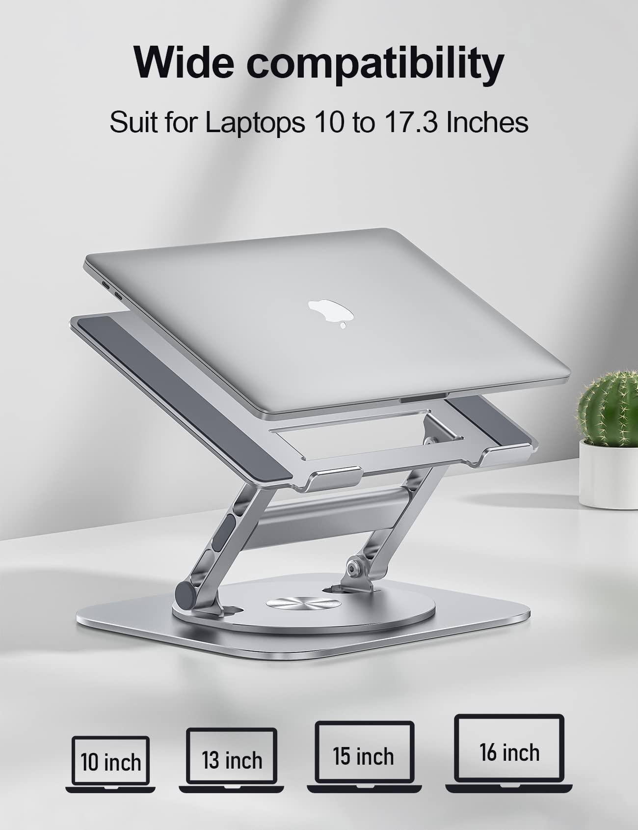 MCHOSE MCHOSE Laptop Stand for Desk, 360 Rotating Base Aluminum Computer Stand Ergonomic Laptop Riser Notebook Holder Fits up to 17-Inch Laptop, Silver