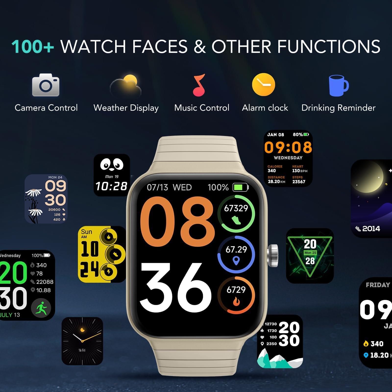 SKG SKG Smart Watch for Women Men (Answer/Make Call), Alexa Built-in, Extra Black Band, IP68 Smartwatch for Android iPhone, 100+ Sport 1.8" Fitness Tracker with Heart Rate SpO2 Monitor, V7 Cyber Beige