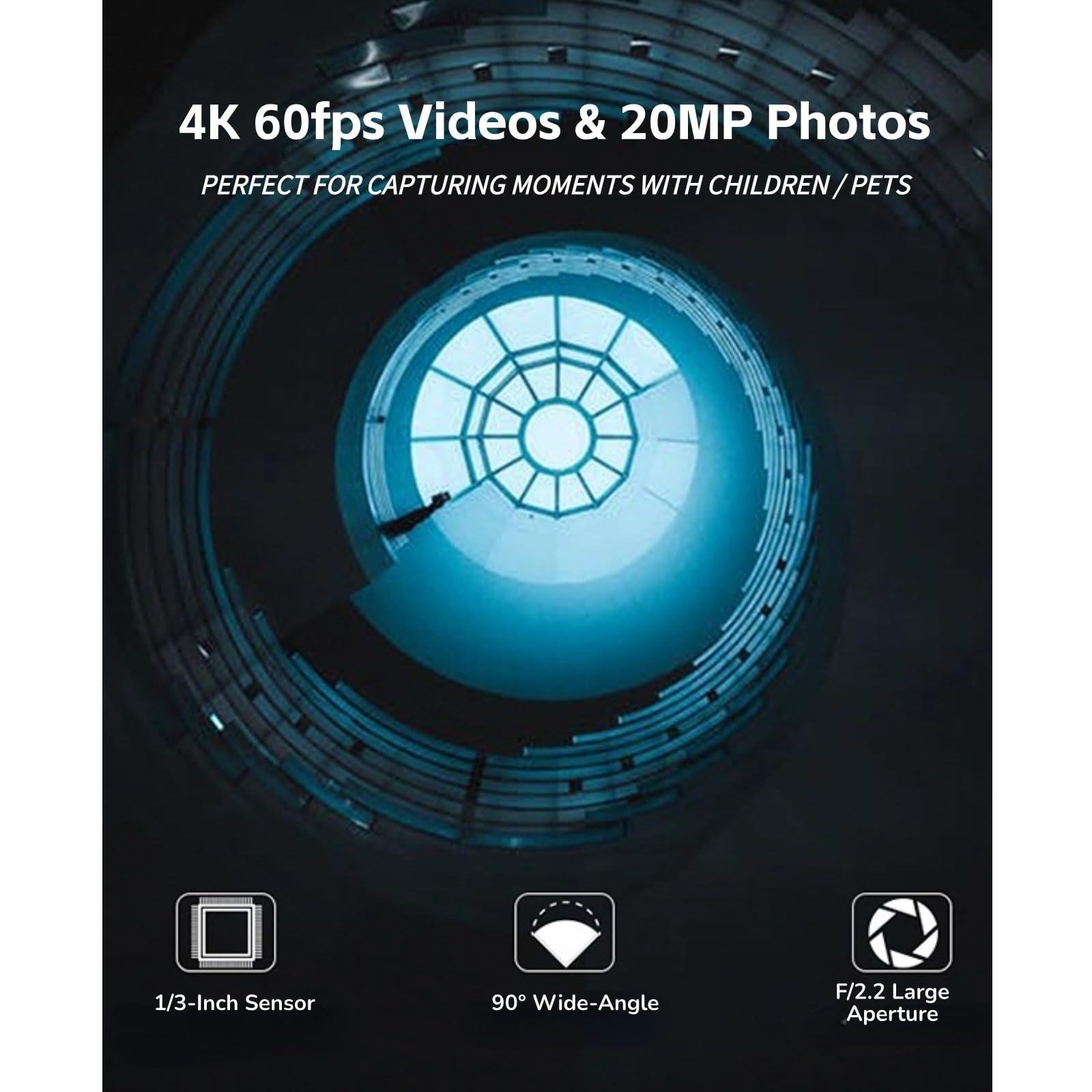 Yoidesu Yoidesu 4K Head Mounted Video Camera, Ultra HD 4K 60FPS Wearable Video Camcorder 20MP Hands Vlog Camera, 120 Wide Angle APP Control Anti Shake Autofocus Video Stabilizer