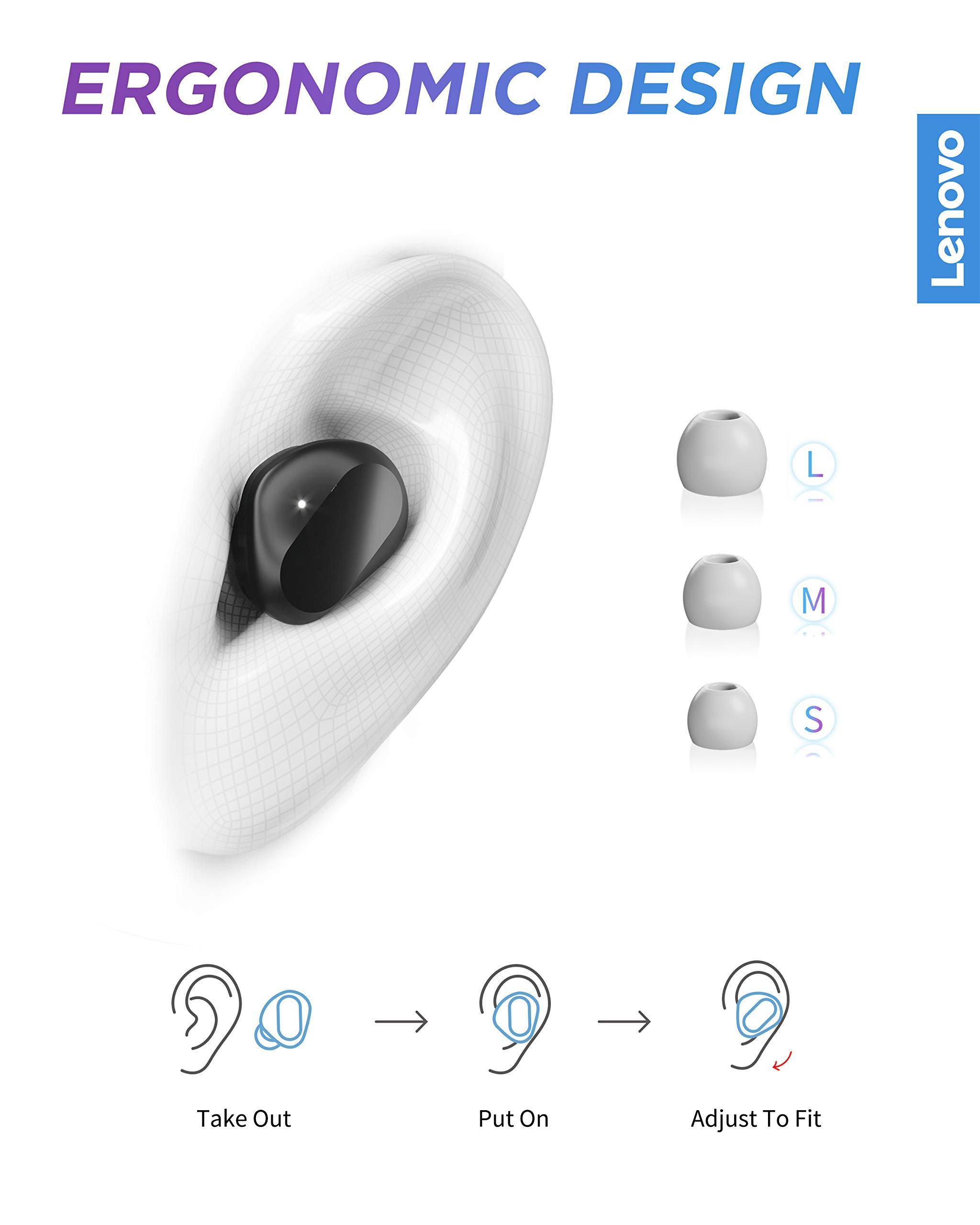 Lenovo Lenovo True Wireless Earbuds Bluetooth 5.0 IPX5 Waterproof with USB-C Quick Charge and Built-in Microphone for Work/Travel/Gym (Black)