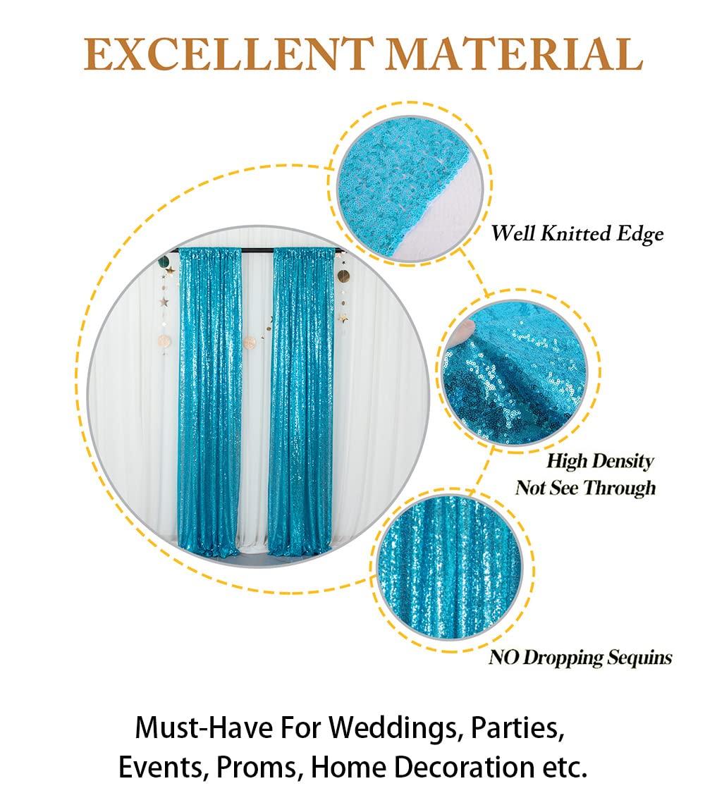 ShinyBeauty ShinyBeauty Sequin Backdrop Curtains 4 Panels Aqua 2FTx8FT Sequin Fabric Photo Backdrop Curtains Turquoise Glitter Curtains for Party