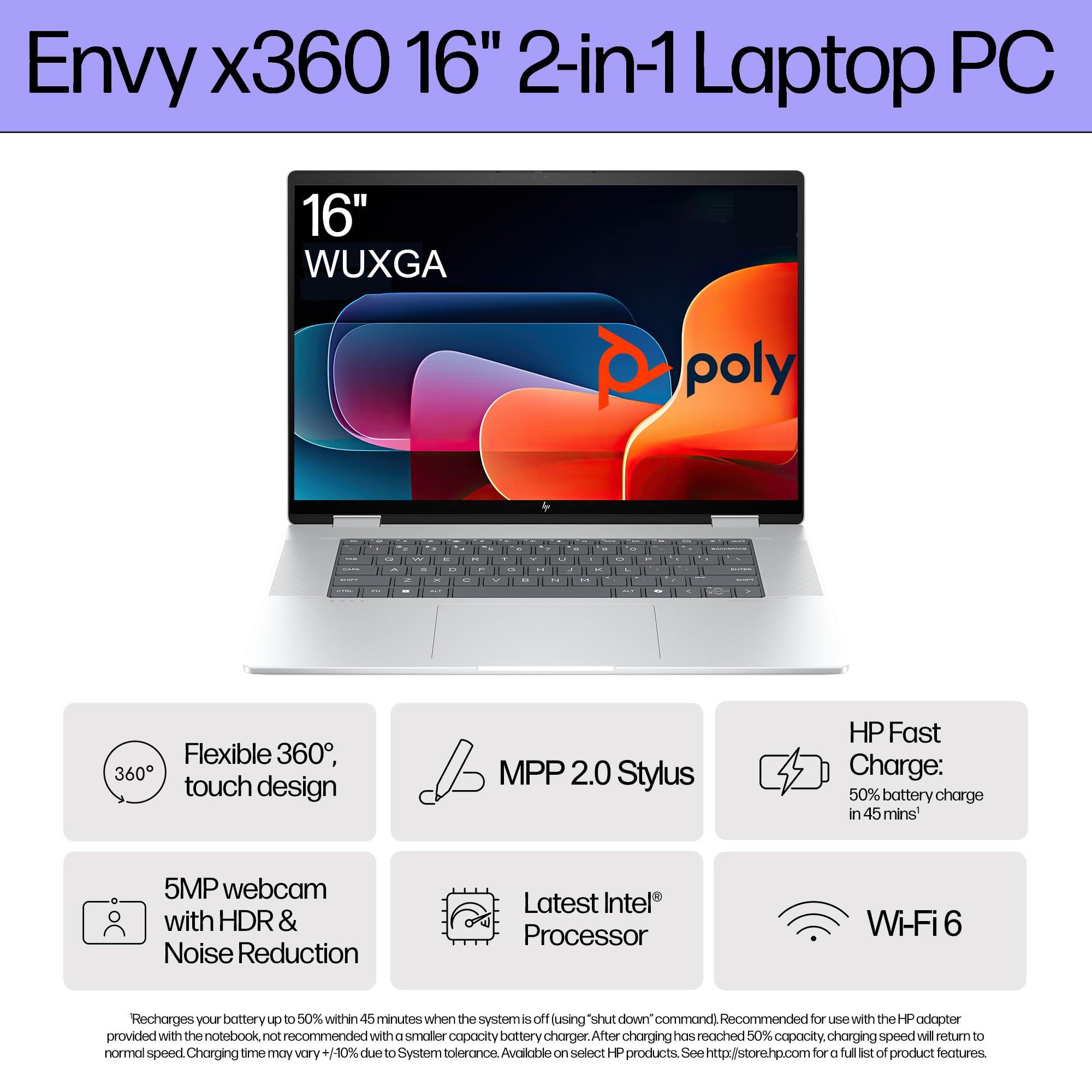 HP HP Envy x360 2-in-1 AI PC Laptop for Creator, Photographer, Designer (16" FHD+ Touchscreen, Intel 12-Core Ultra 5 125U, 16GB RAM, 512GB SSD, IST Stylus), Backlit, Wi-Fi 6E, Win 11 Pro w/AI Copilot