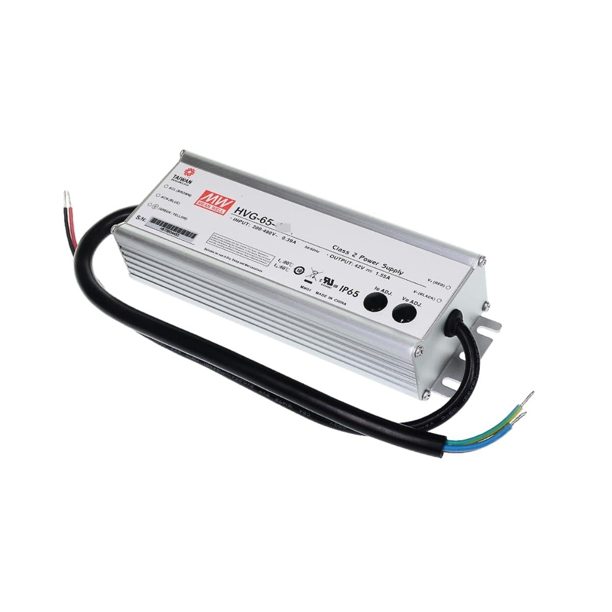 MEANWNVV Mean Well HVG 65W 42V 1.55A LED Driver HVG-65-42B AC-DC Constant Current Voltage Switching Power Supply Converter Transformer with IP67, PFC, 3 in 1 Dimming
