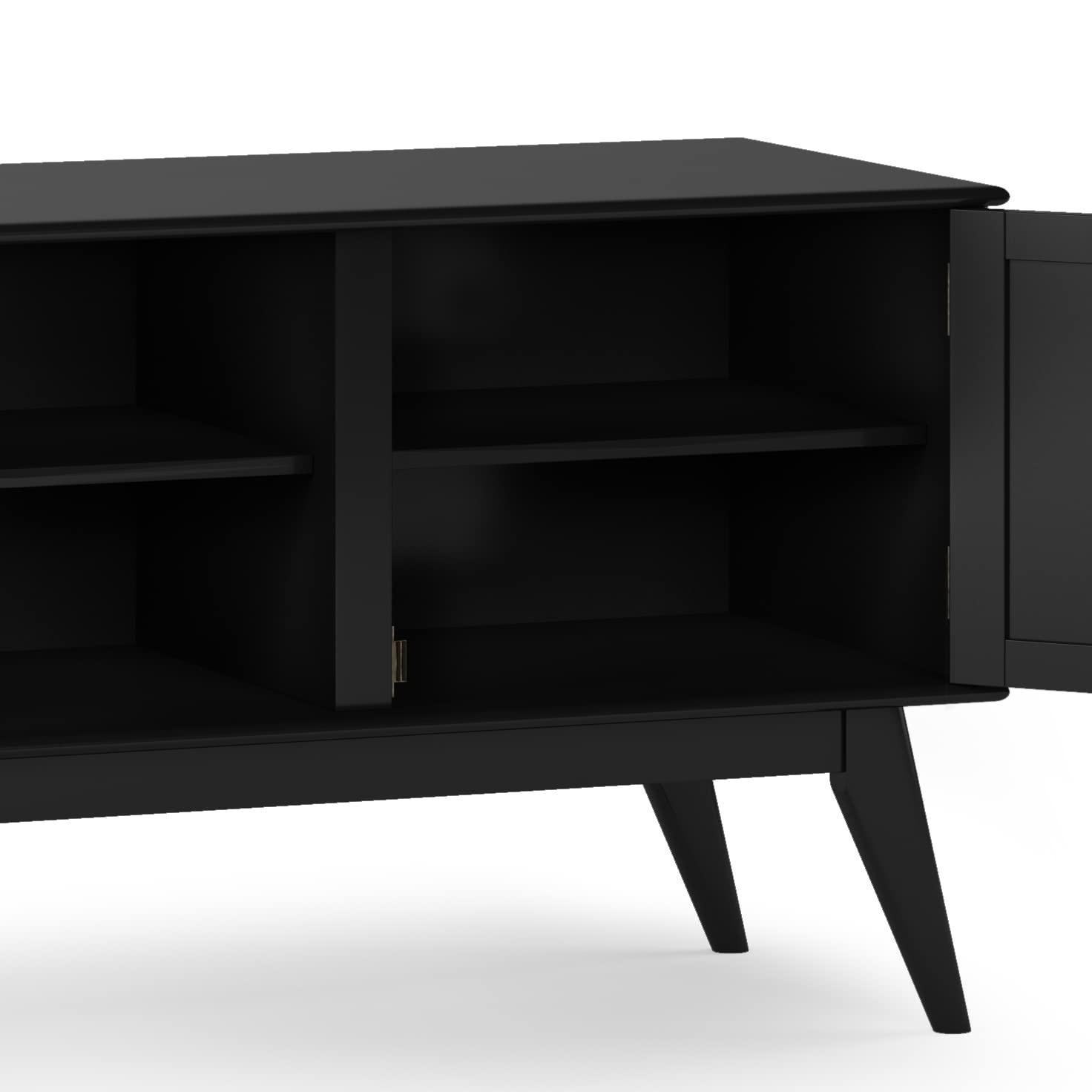 SIMPLIHOME SIMPLIHOME Draper SOLID HARDWOOD 60 Inch Wide Mid Century Modern Low TV Media Stand in Black for TVs up to 65 Inches, For the Living Room and Entertainment Center