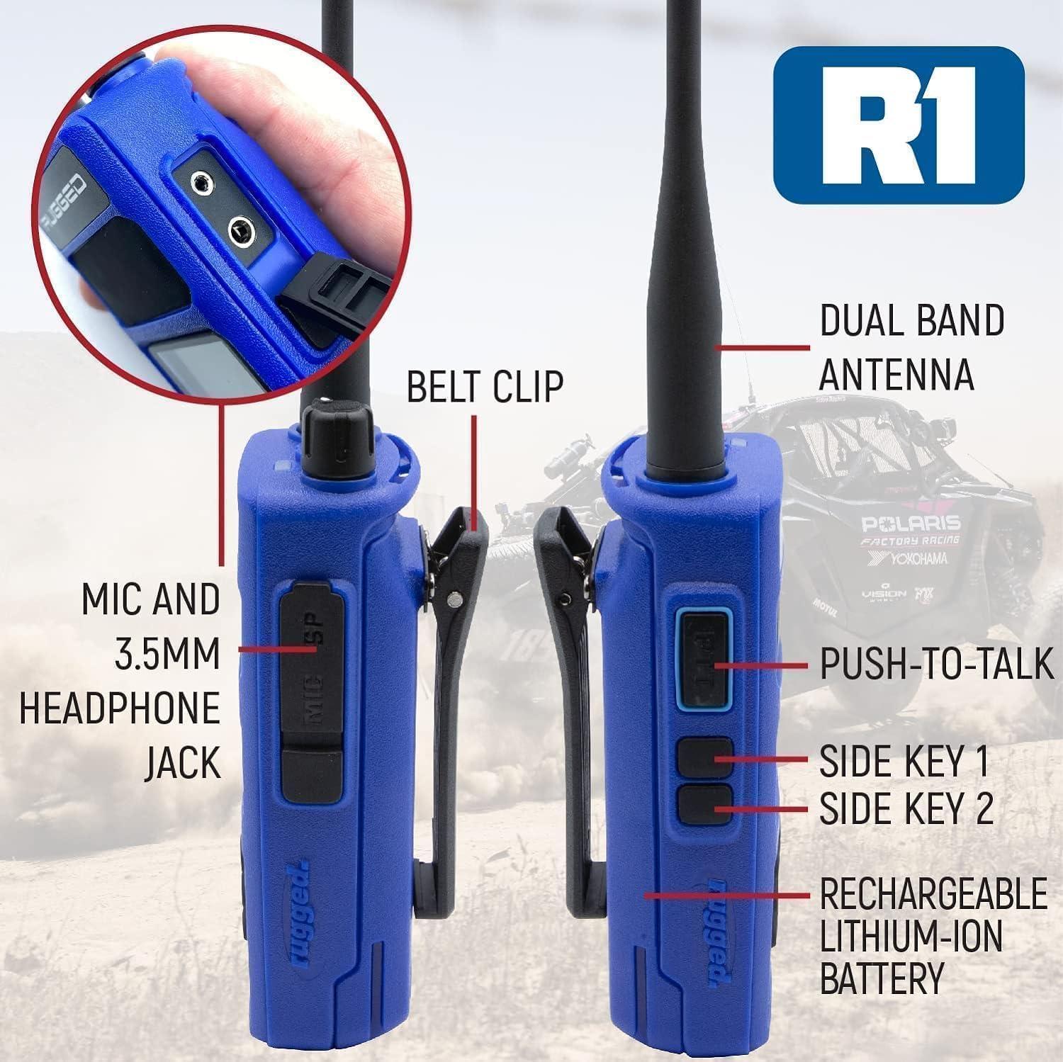 Rugged Radios Rugged Radios Two Way 5W Handheld Radio Walkie Talkie for Business Schools Churches Construction - Features Digital and Analog Capabilities Long Range Antenna Dual Band VHF UHF and USB Charger (R1)