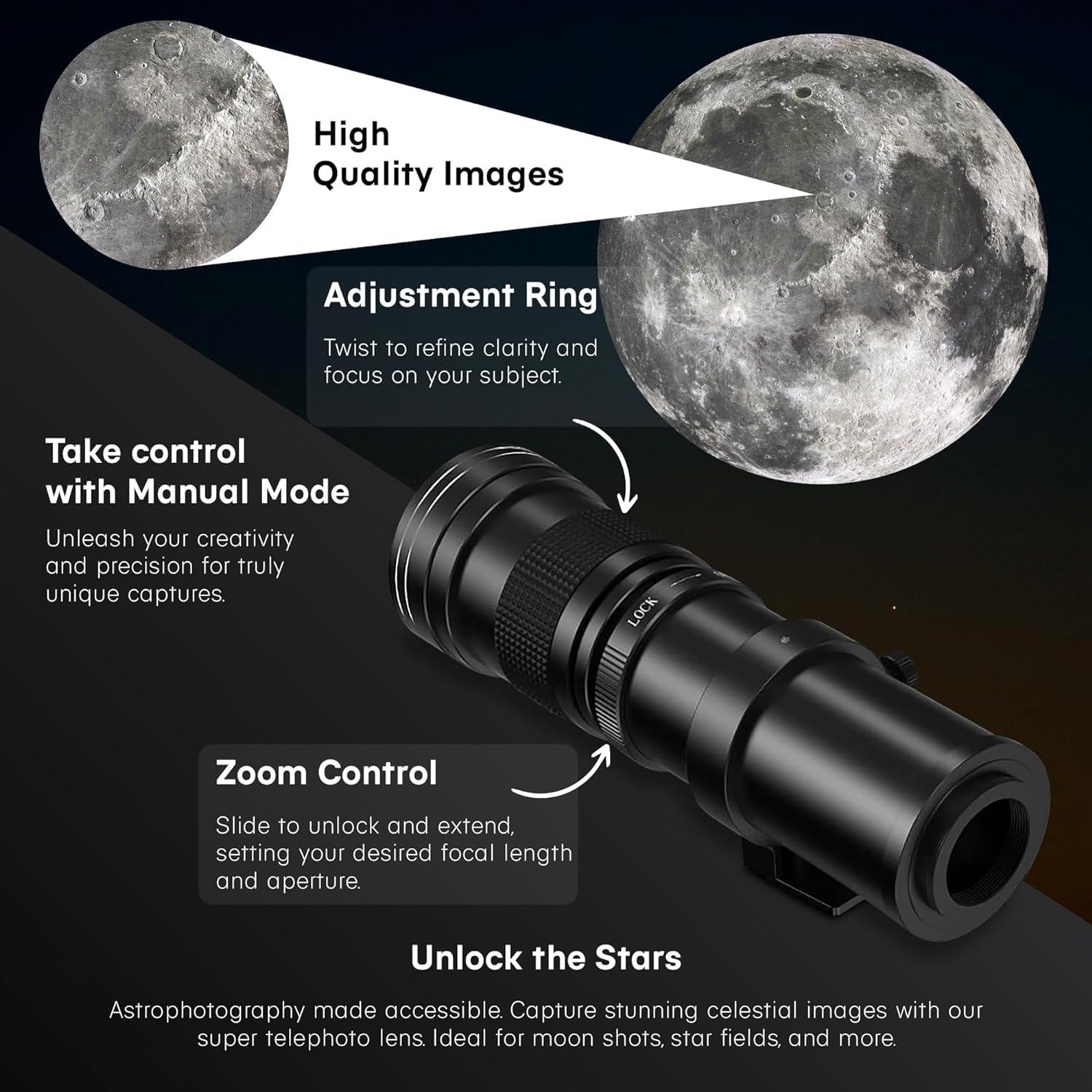 COMMANDER OPTICS COMMANDER OPTICS 420-800mm f/8.3 Manual Telephoto Zoom Lens for Nikon D500,D600,D610,D700,D750,D800,D810,D850,D3400,D5000, D5100,D7100,| Camera Lens