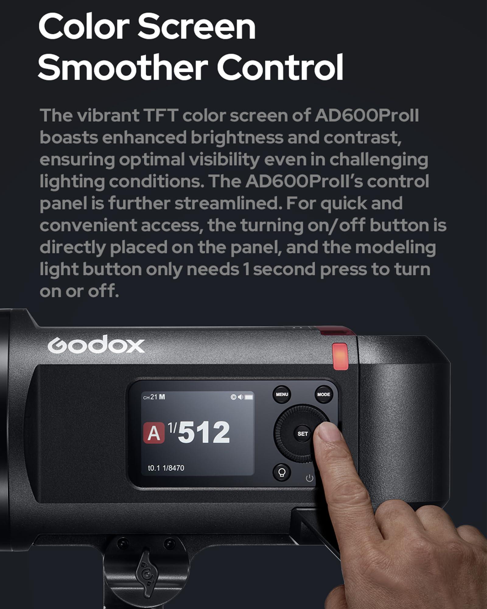 GODOX Godox AD600 Pro II Strobe Light Photography,AD600Pro 600Ws Outdoor Studio Flash Monolight,TTL 2.4G Wireless System,40W Bi-Color LED Modeling Light Compatible with Canon Nikon Sony Olympus FUJIFILM