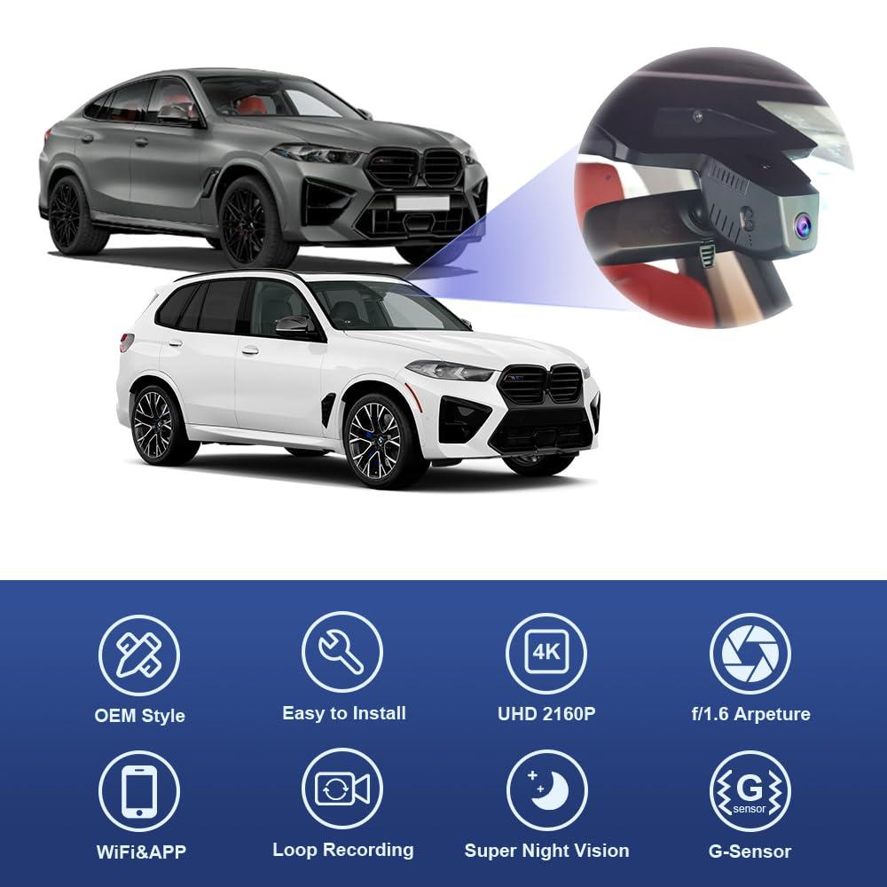 FITCAMX Fitcamx 4K Dash Cam Suitable for BMW X5 X5 M Hybrid & X6 X6 M 2024 2025 2026 (G05/G06), OEM Factory Style, UHD 2160P Video, Built-in WiFi & APP, Loop Recording, G-Sensor, Easy to Install, 64GB Card