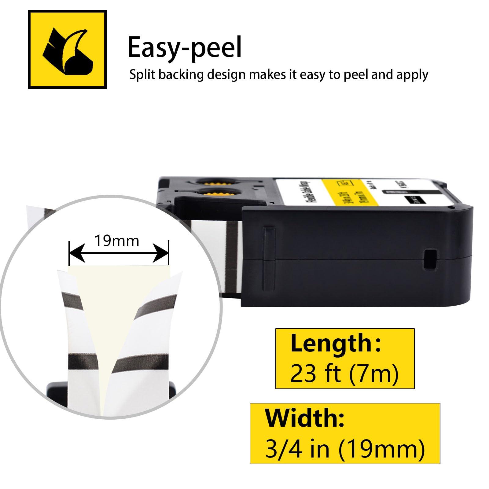 KCMYTONER KCMYTONER 5 Pack Compatible for Dymo 1868772 3/4\" x 23 ft (19mm x 7m) Black on Yellow All-Purpose Vinyl Labels Replacement for Rhino XTL-300 XTL-500 Label Makers