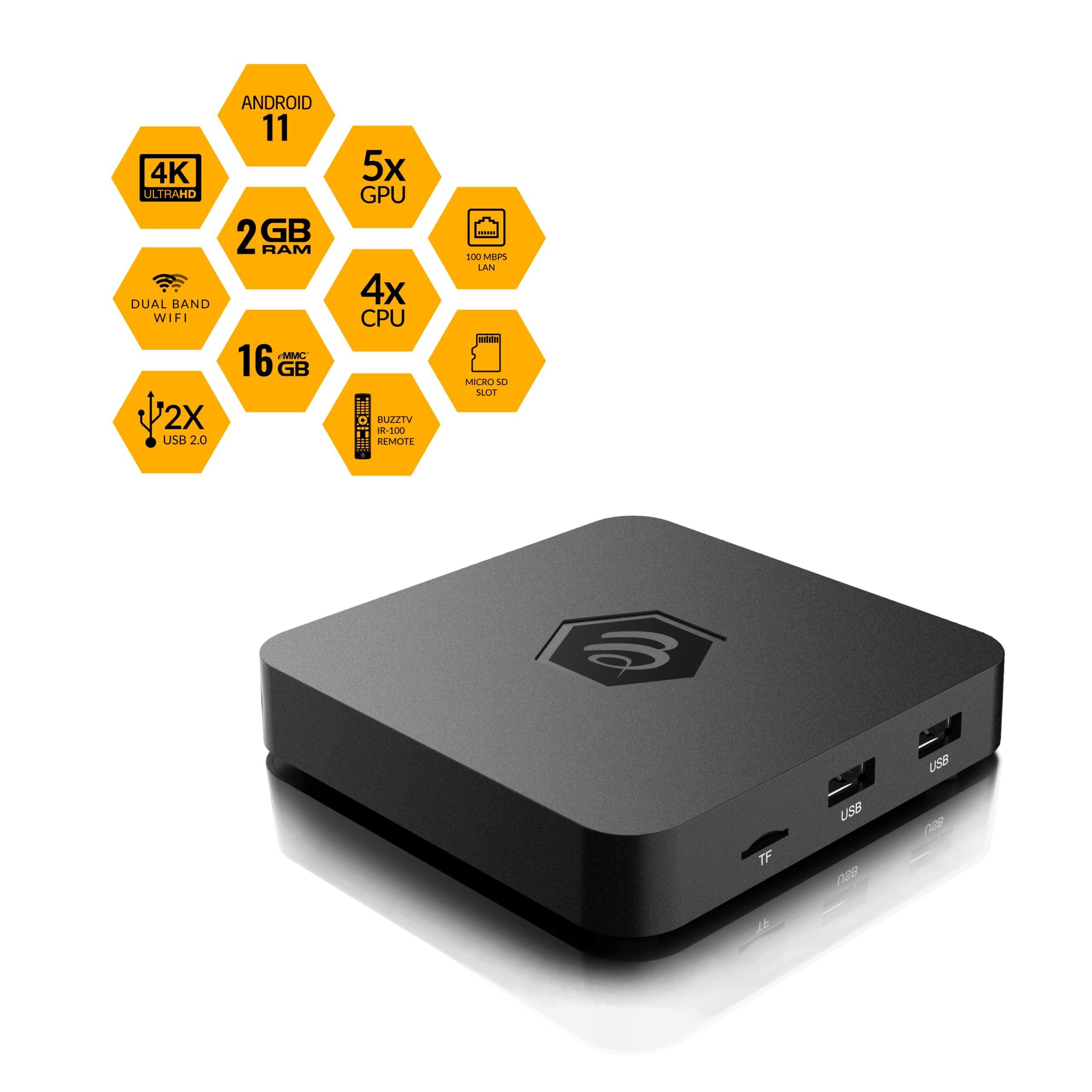 BuzzTV BuzzTV B5 Android 11 TV Box, 2GB RAM, 16GB Storage, 4K UHD, HDMI Output, Wi-Fi, Smart TV Box for Movies, Apps, TV Shows, and Entertainment