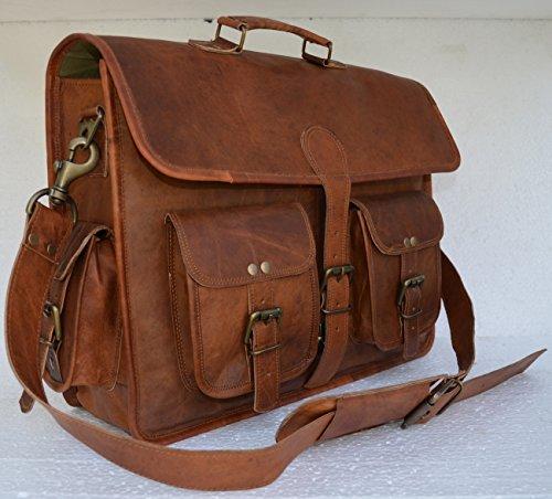 Komal's Passion Leather Leather briefcase laptop bag messenger satchel 16 Inch best Handmade Leather bag by Komal's passion leatherSALE, Brown, Large