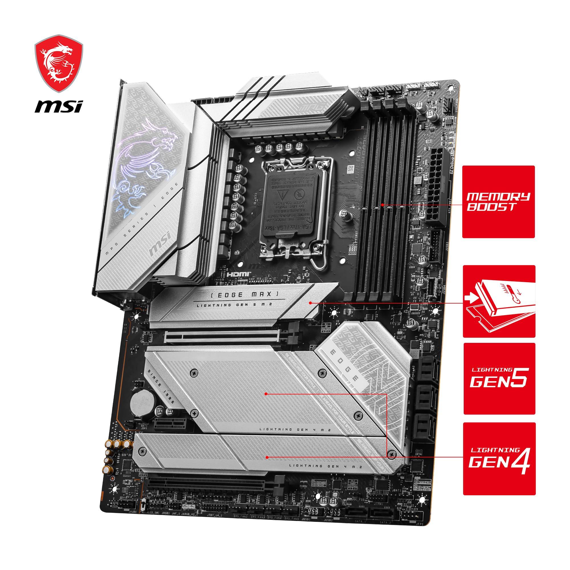 MSI MSI MPG Z790 Edge TI MAX WiFi Gaming Motherboard (Supports 12th/13th Gen Intel Processors, LGA 1700, DDR5, PCIe 5.0, M.2, 2.5Gbps LAN, USB 3.2 Gen2, Wi-Fi 7, ATX)
