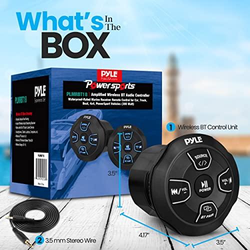 Pyle Pyle Amplified Wireless Bluetooth Audio Controller - 300 Watt Bluetooth Media Button, Waterproof Marine Receiver Remote Control W/Aux, Mount for Car Truck Boat Marine Powersport Vehicles - PLMRBT18