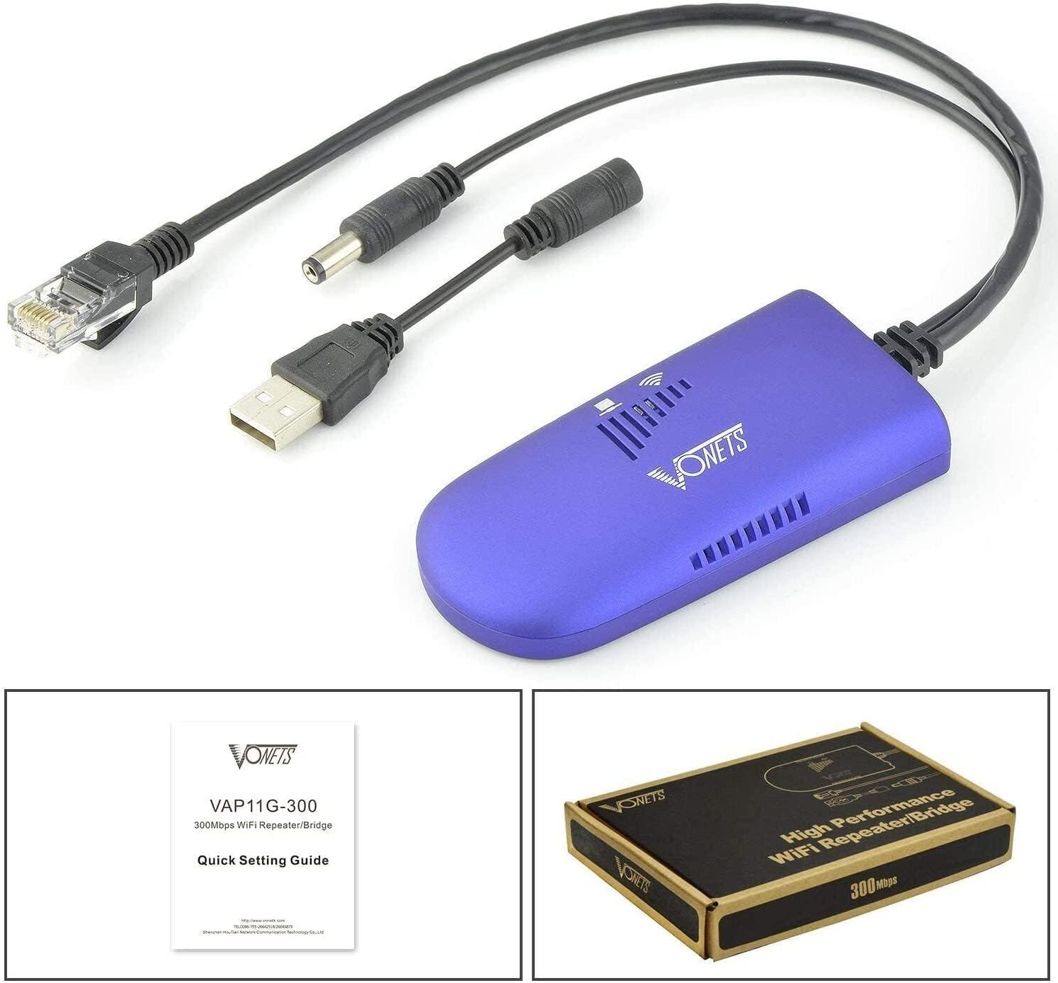 Vonets VONETS VAP11G-300 WiFi Bridge 2.4GHz WiFi to Ethernet Convert/WiFi Repeater/Point to Point with RJ45 Male DC/USB Powered for PLC IP Camera Printer Medical Devices Network Devices