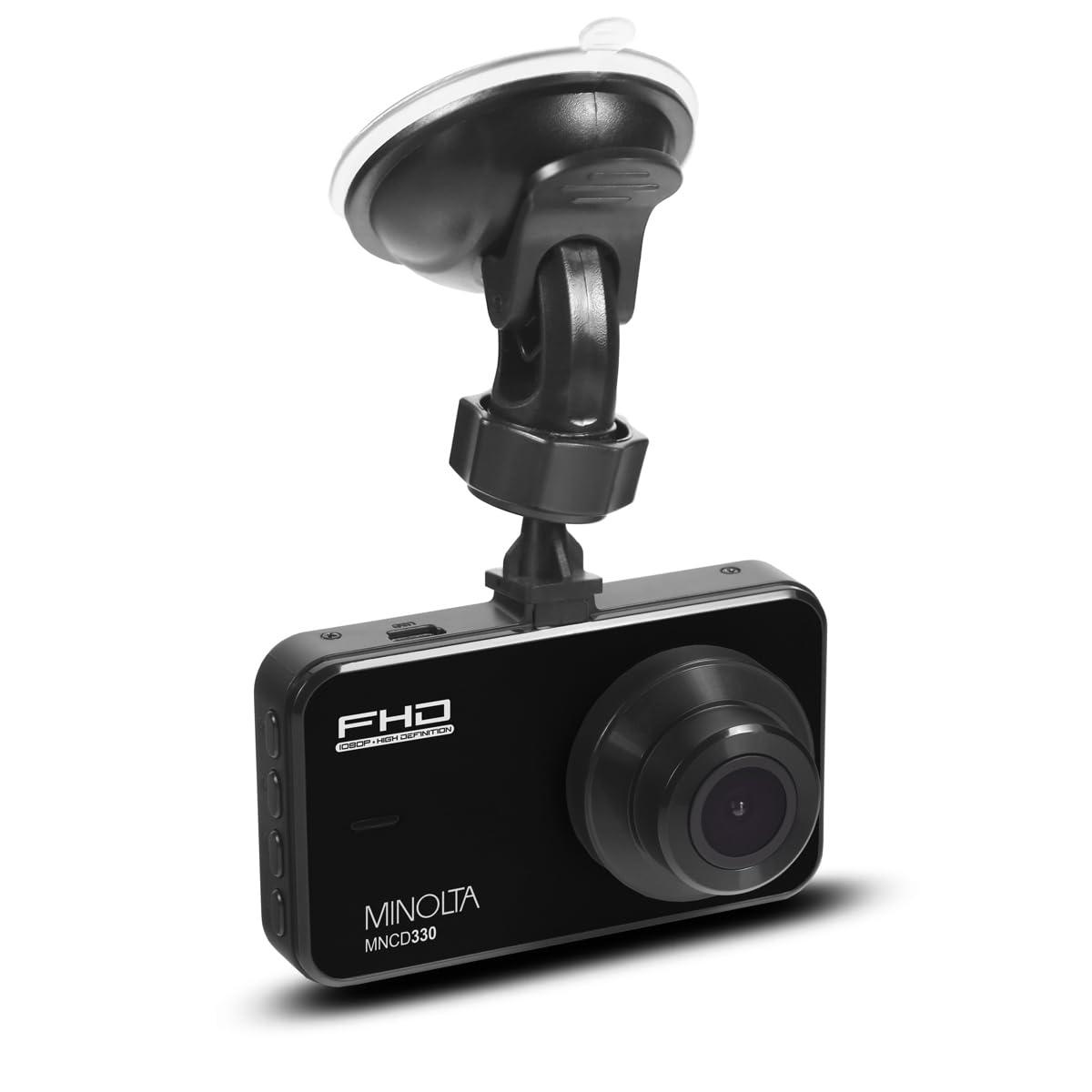Minolta Minolta 1080p Car Camcorder with LCD Monitor Front Vehicle Camera with G-Sensor, Loop Recording, Wide Angle Lens, Motion Detection, Photo Capture, Touch Control, USB Powered (Black)