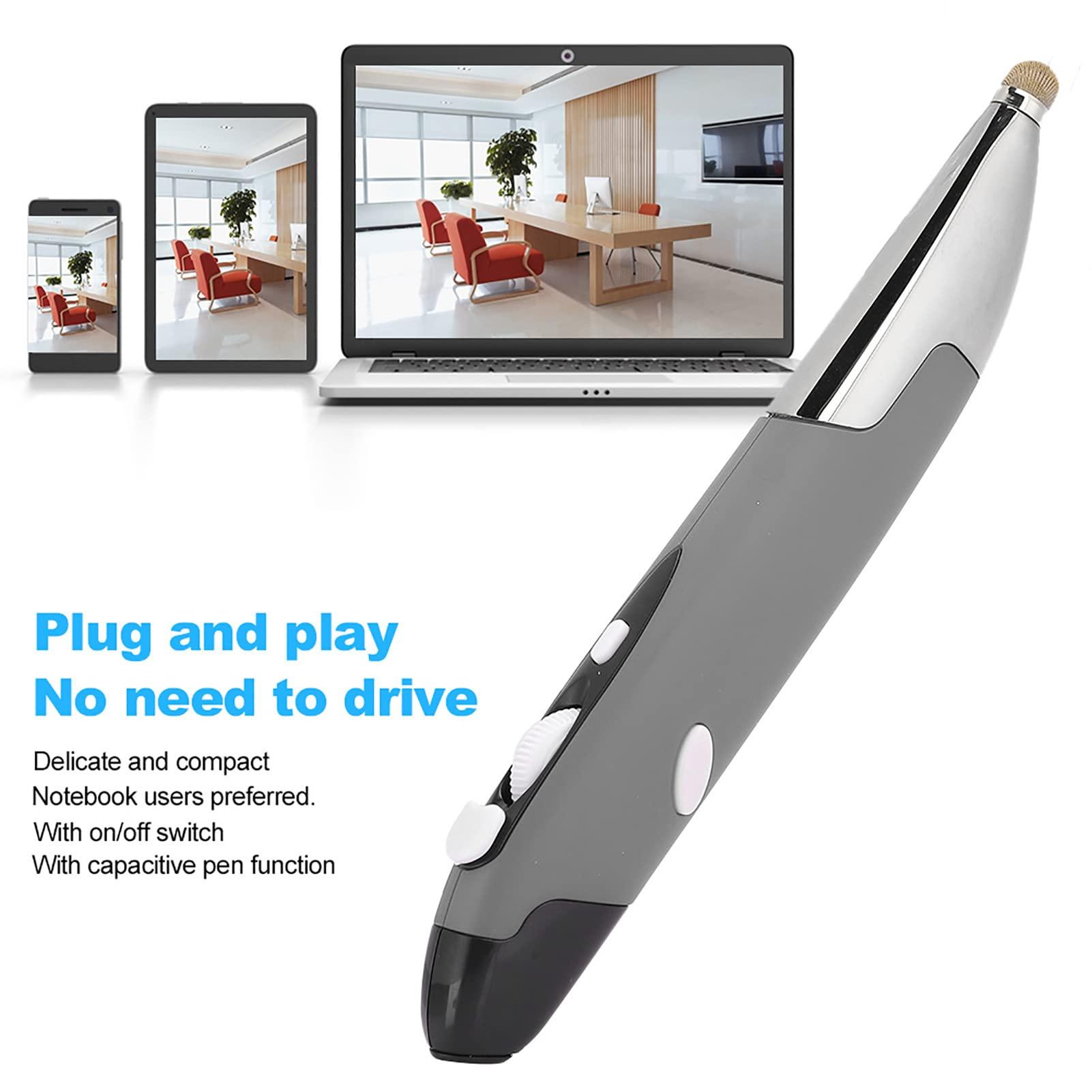 Locadence Locadence Wireless Pocket Pen Mouse, Ergonomic Design 3 Step DPI Adjustment USB Computer Stylus Capacitive Pen with Base and 2 Adapter, Plug and Play (Silver Gray)