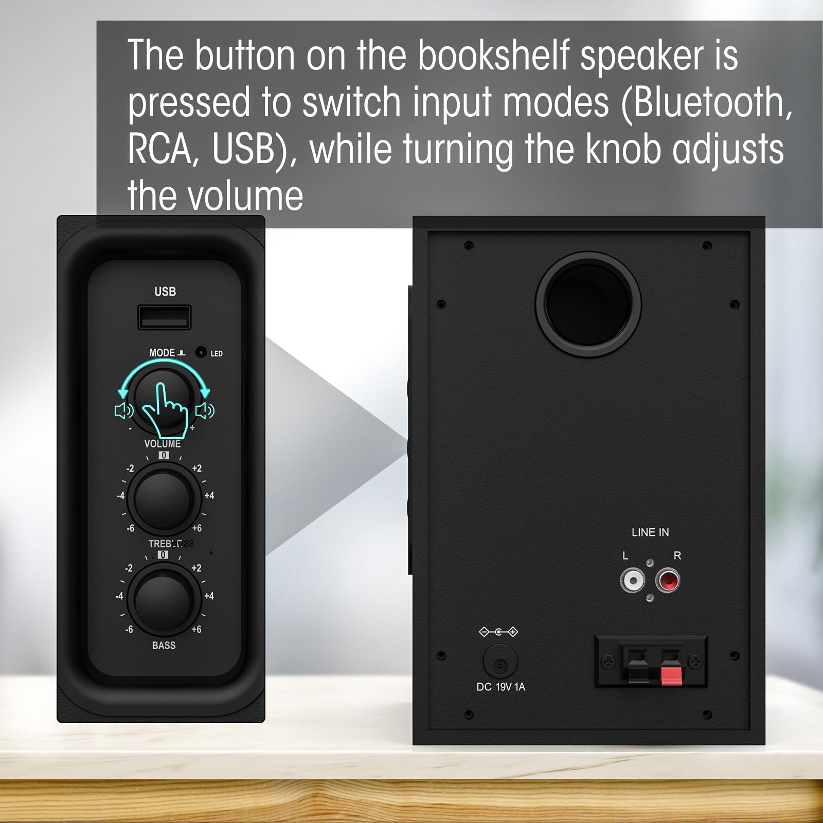 BESTISAN BESTISAN Active Bookshelf Speakers for Record Player, Powered Studio Turntable Speakers, for TV, PC and Wireless Music Streaming Featuring Bluetooth and RCA (SR16)