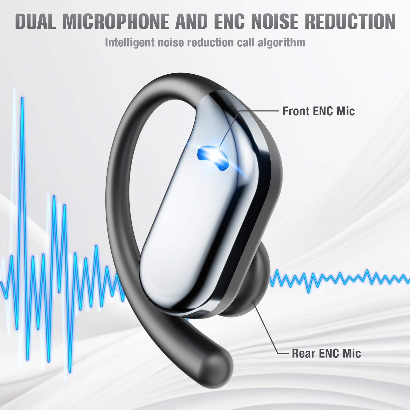 ELECGO ELECGO Sport Wireless Earbuds, Bluetooth 5.4 Headphones with ENC and AI Noise Cancellation, Hi-Fi Audio Playback & Dual LED Display, Sport Bluetooth Eerphones with Earhooks for Workout, Running