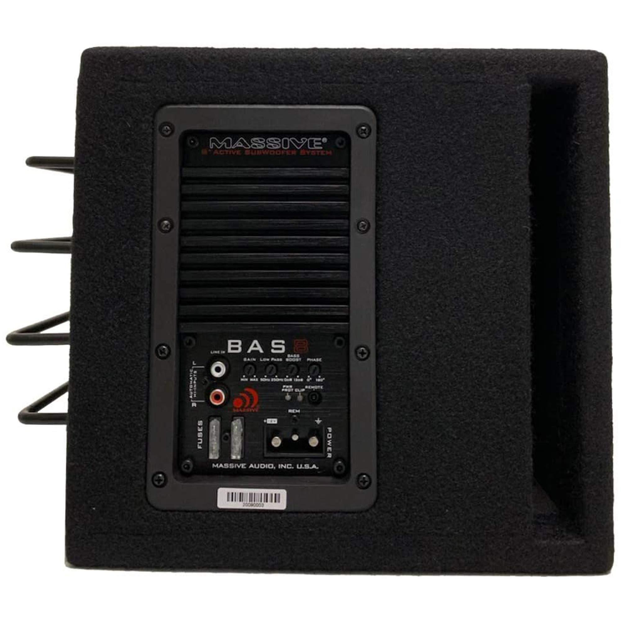 Massive Audio Massive Audio Car Powered Subwoofer Box BAS8 - Powered Subwoofer 8 Inch, 400 Watts RMS / 800 Watts MAX, Loaded Subwoofer Enclosure with Built-in Amplifier.