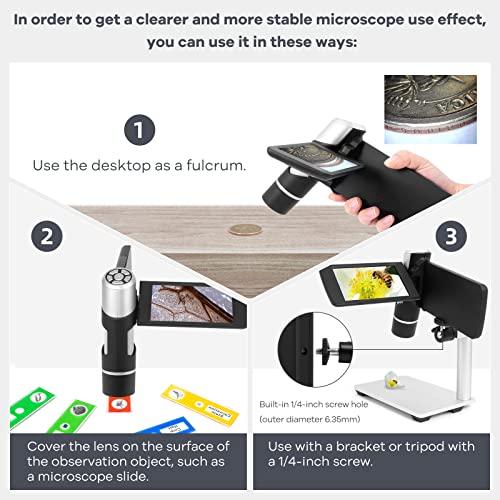Andonstar Andonstar AD203 Handheld Digital Microscope, Portable Pocket Microscope with 4 inch Screen for Kids and Adults, Black, Electronic FHD Video Microscope, Supports Windows Mac PC, USB Coin Microscope