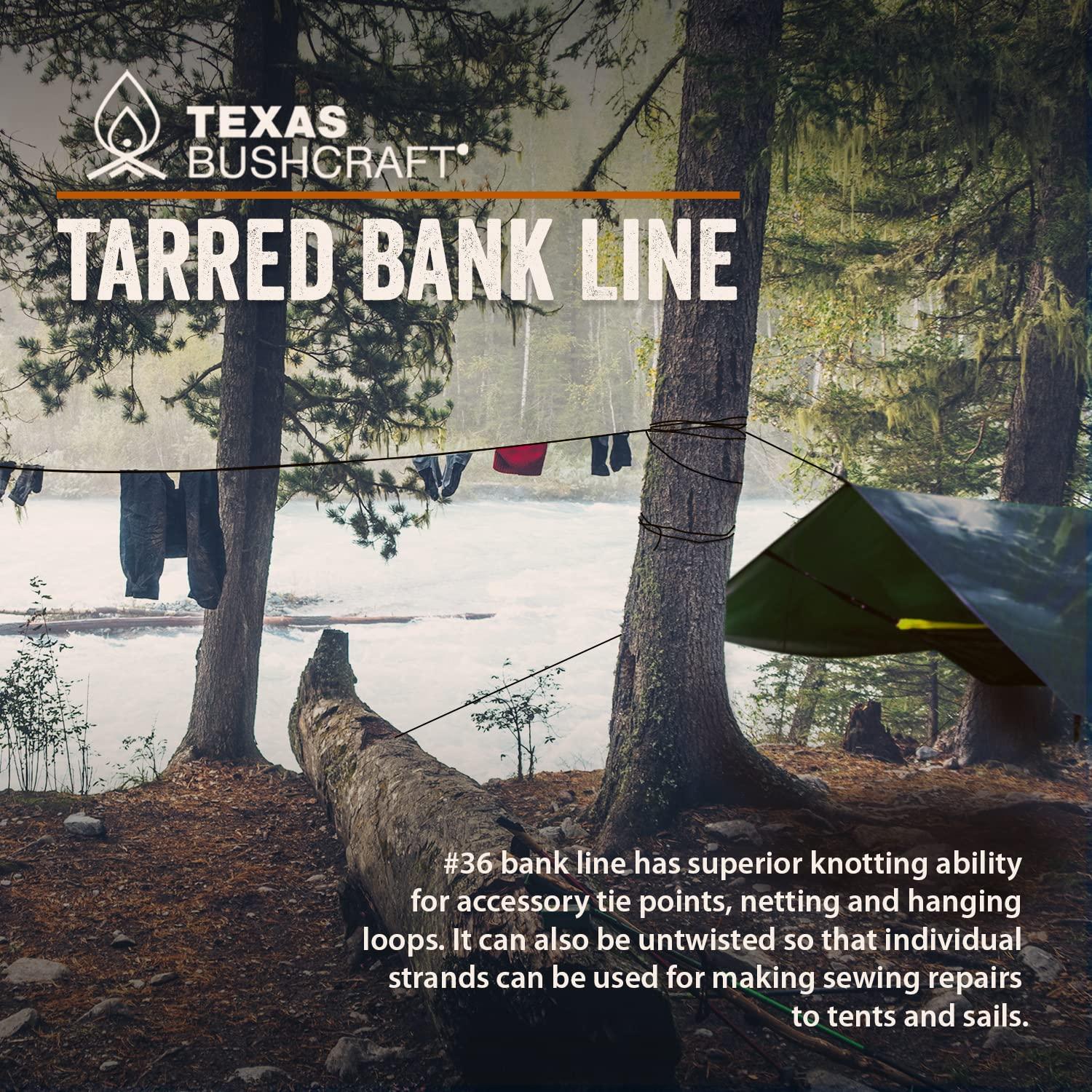 Texas Bushcraft Texas Bushcraft Tarred Bank Line Twine - #36 Black Nylon String for Fishing, Camping and Outdoor Survival Strong, Weather Resistant Bankline Cordage for Trotline (1/4 lb - #36 (131 ft), Braided)