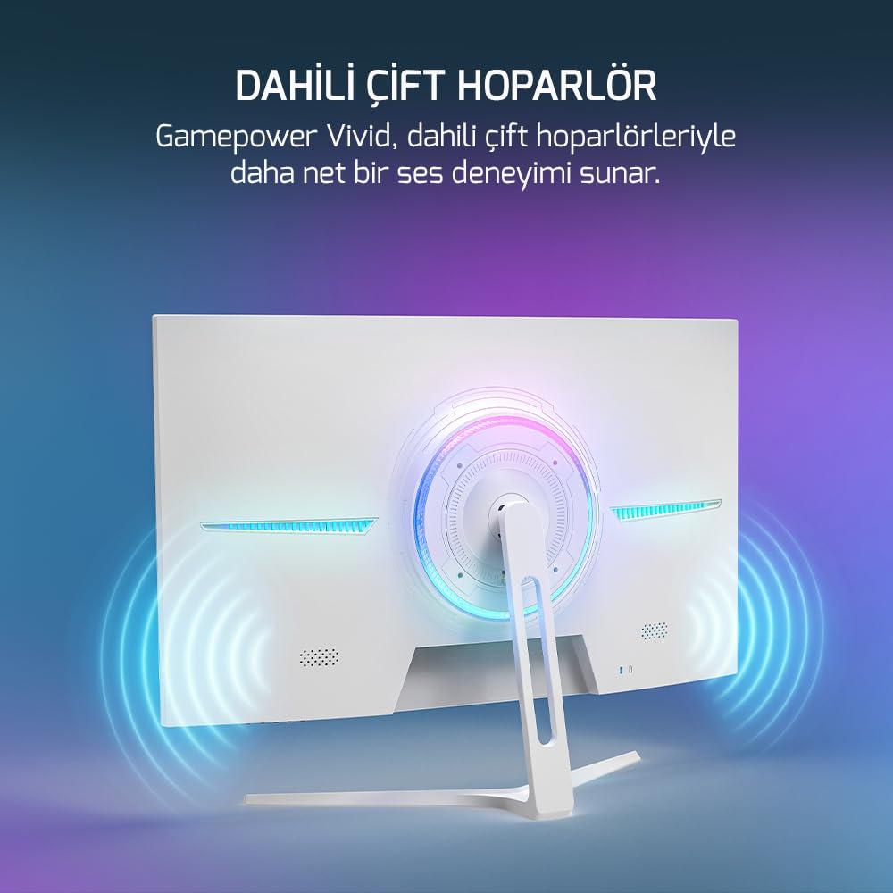 Game Power GAMEPOWER F20 27 Inch Curved White Gaming Monitor, 120Hz 1080p Display, 1ms Response Time, AMD FreeSync, HDR Support, 125% sRGB, RGB Backlight, Dual Speakers, Zero Frame Design, HDMI and VGA Inputs