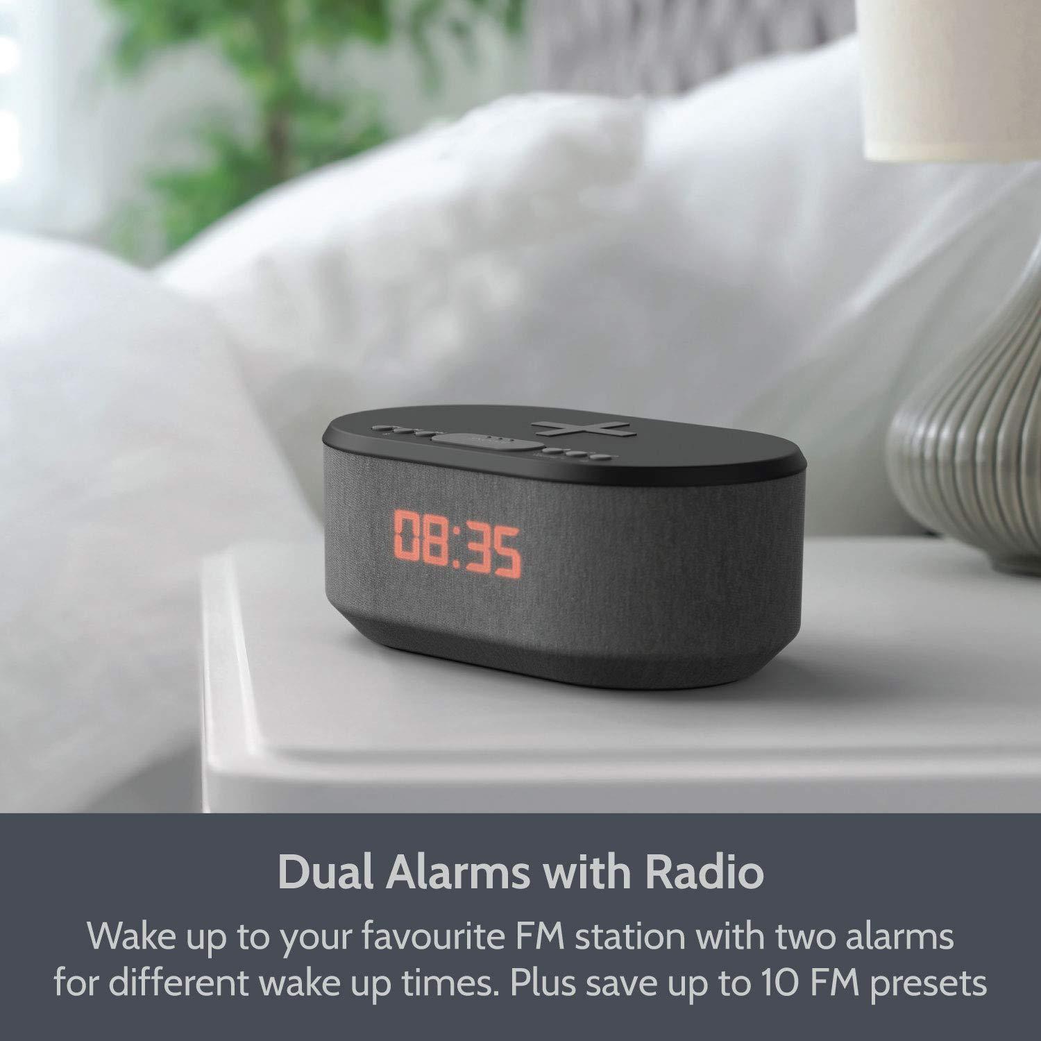 i-box i-box Alarm Clock Radio with Wireless Charging, Bluetooth Speakers, USB Port, Dimmable Night Light